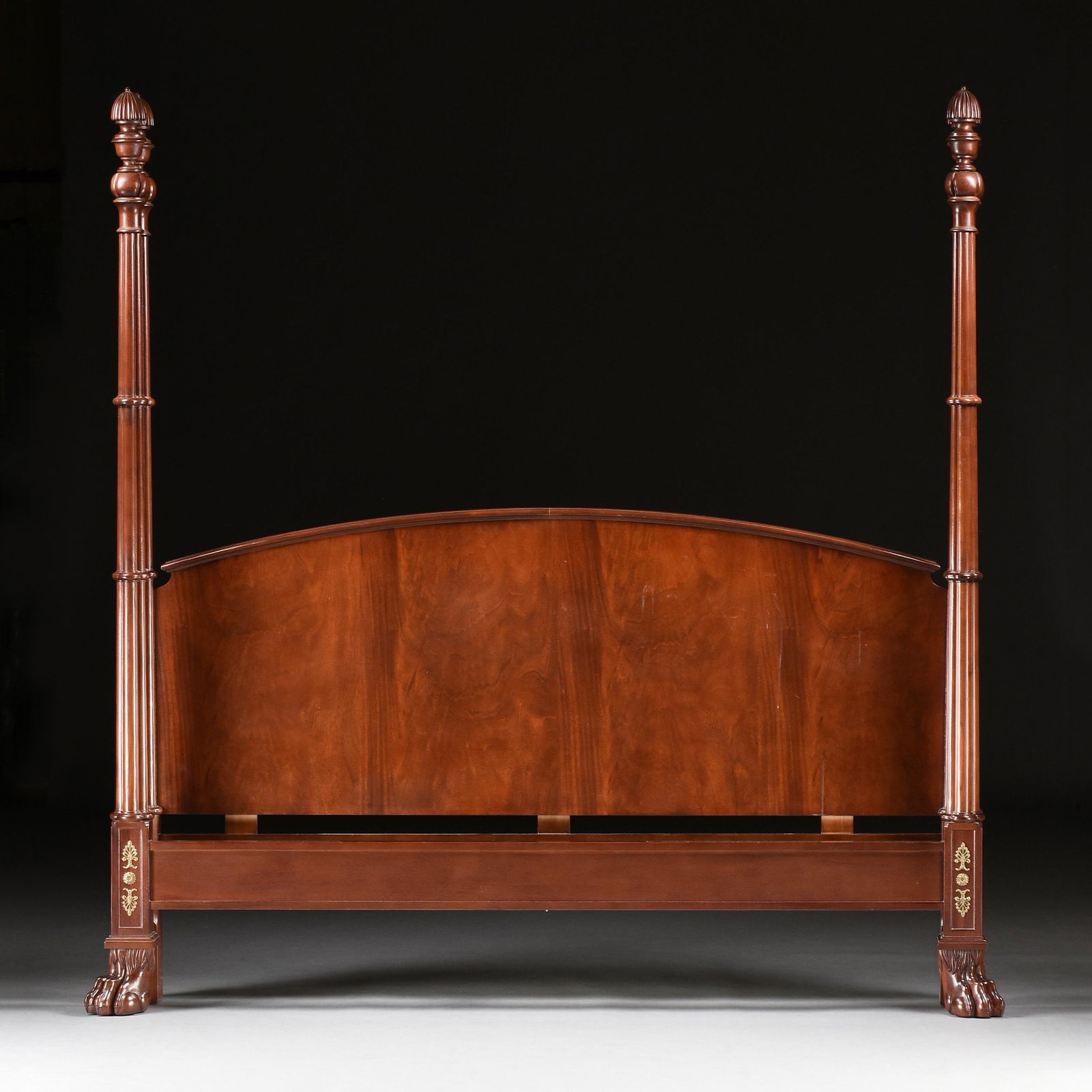 A BAKER AMERICAN CLASSICAL EMPIRE STYLE BRASS MOUNTED FLAME MAHOGANY FOUR POST BED, LATE 20TH (1 of 7)