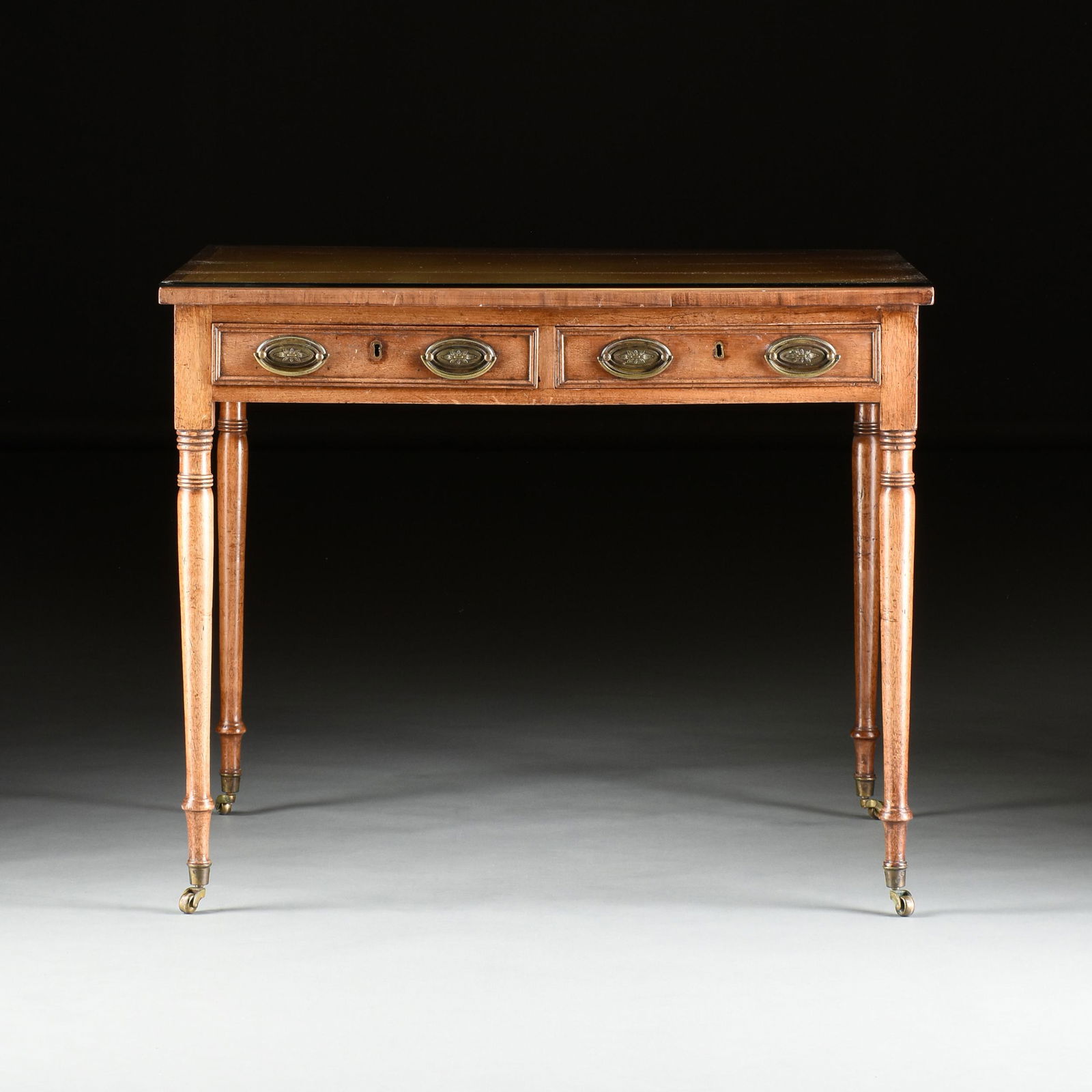 A GEORGE III LEATHER TOPPED MAHOGANY WRITING DESK, EARLY 19TH CENTURY, (1 of 9)