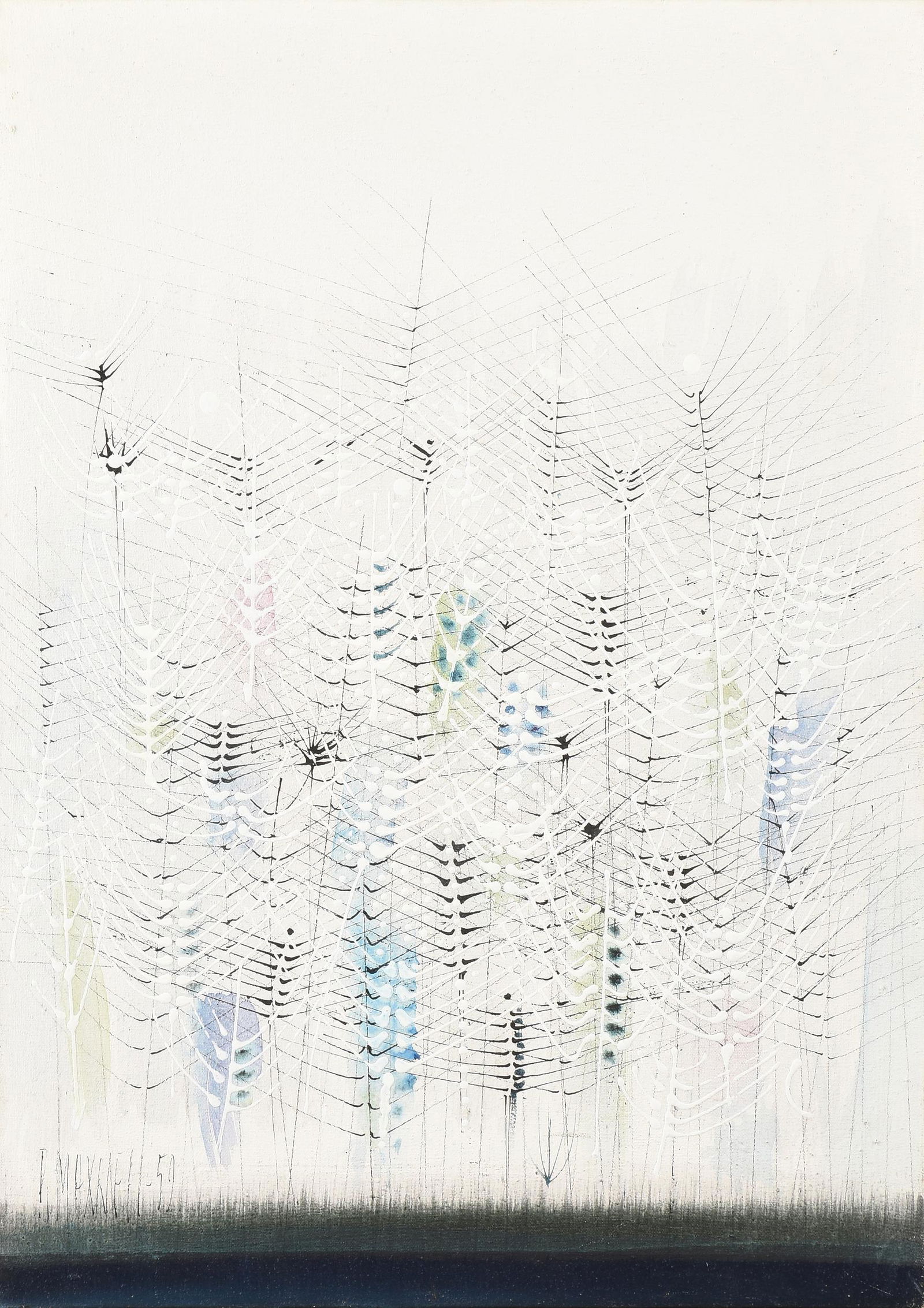 PAUL MAXWELL (American/Texas 1925-2015) A PAINTING, "Snow Grasses," 1959,: PAUL MAXWELL (American/Texas 1925-2015) A PAINTING, "Snow Grasses," 1959, oil on canvas, signed and dated L/L; 28'' x 20'', framed 29 1/2'' x 21 1/4''. Provenance: Estate of the late Dr. Wiley and Glo