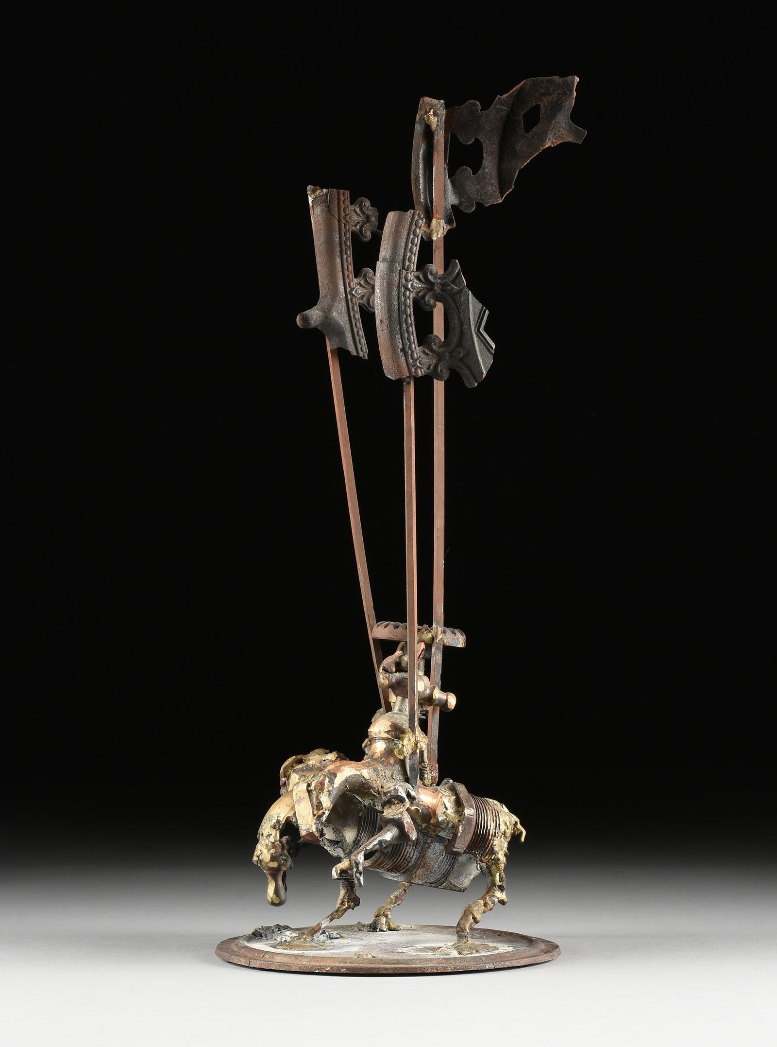 JUDITH BROWN (American 1931-1992) A SCULPTURE, "Faucet Knights," 1961,: JUDITH BROWN (American 1931-1992) A SCULPTURE, "Faucet Knights," 1961, welded metal. 21'' x 8'' x 8'' Provenance: Estate of the late Dr. Wiley and Gloria Biles, Houston, Texas; Proceeds to benefit the