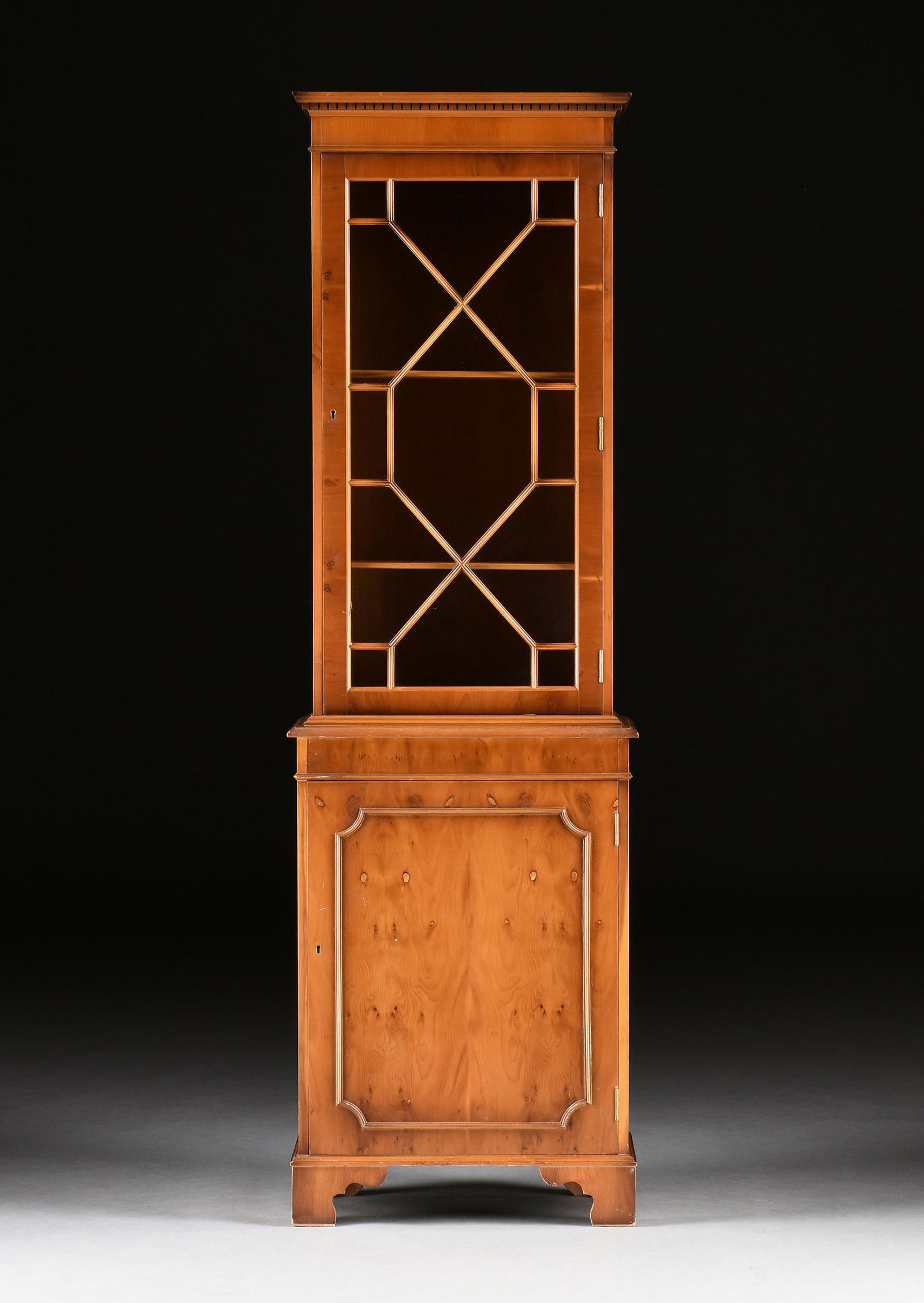 A GEORGE III STYLE YEW WOOD BOOKCASE CABINET, MODERN, (1 of 10)