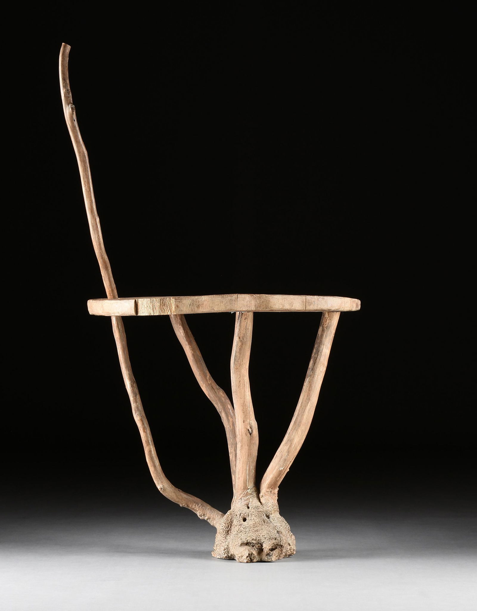 A LIVE EDGE SLAB TOP BURL ROOT WOOD CORNER TABLE, 20TH CENTURY, (1 of 6)