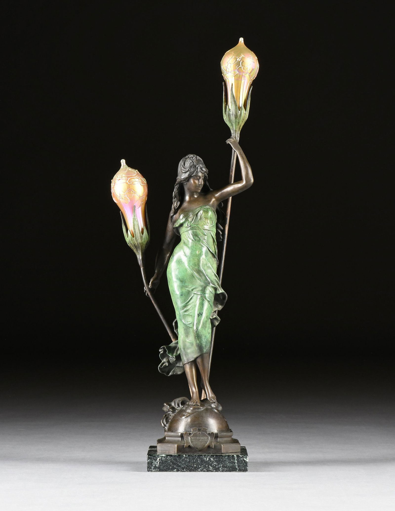after AUGUSTE MOREAU (French 1834-1917) A LAMP SCULPTURE, "Aurore," LATE 20TH CENTURY, (1 of 13)