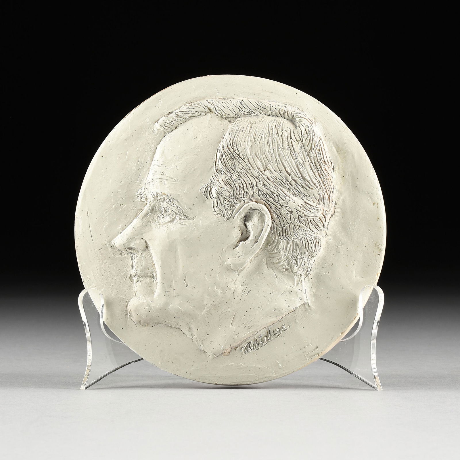 DAVID ADICKES (American b.1927) A SCULPTURE, "George Herbert Walker Bush, 41st President of the: DAVID ADICKES (American b.1927) A SCULPTURE, "George Herbert Walker Bush, 41st President of the United States of America," 2004, painted plaster medallion carved in bas relief, signed in plaster, vers