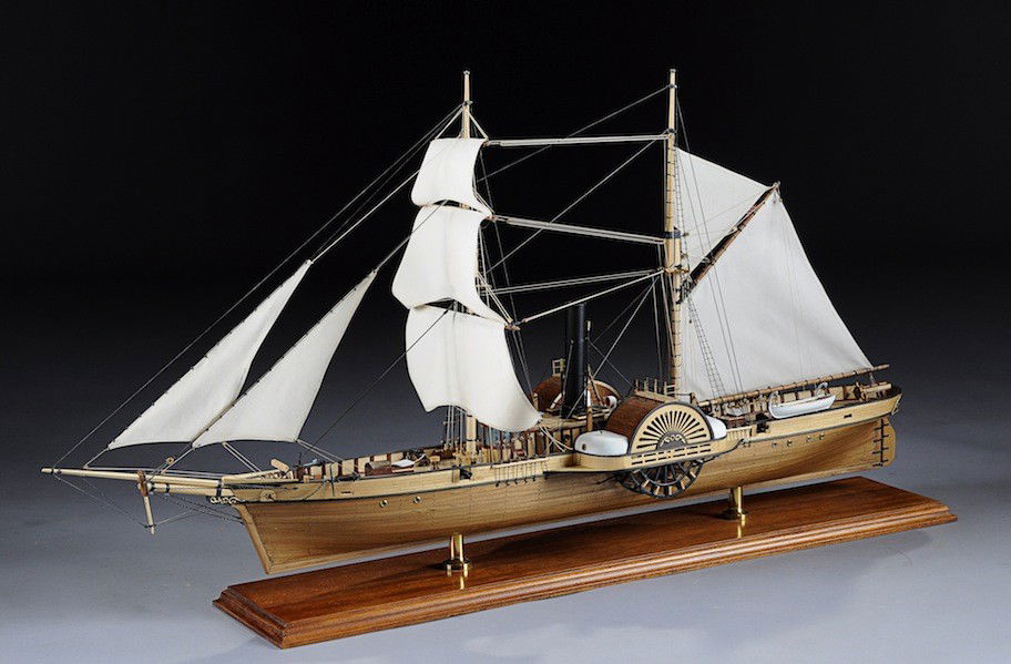 A DETAILED 3/16": 1' SCALE MODEL OF THE PADDER STEA: A DETAILED 3/16": 1' SCALE MODEL OF THE PADDER STEAMER HARRIET LANE (1857) BY B. BIRD with planked and framed hull and decks, deck fittings and armament as appropriate, bound masts, rigging and sails