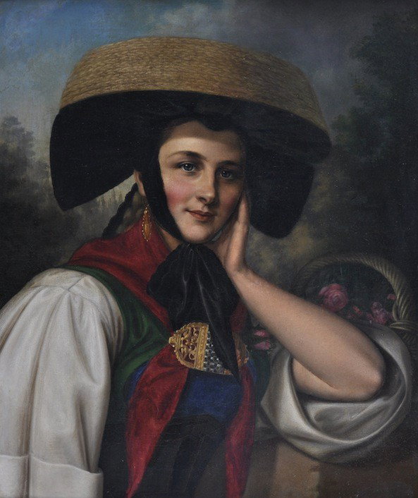 attributed to FRANZ XAVIER WINTERHALTER (German 180: attributed to FRANZ XAVIER WINTERHALTER (German 1806-1873) A PAINTING, "Portrait of a Lady," oil on canvas. 26" x 21 1/2". Framed.