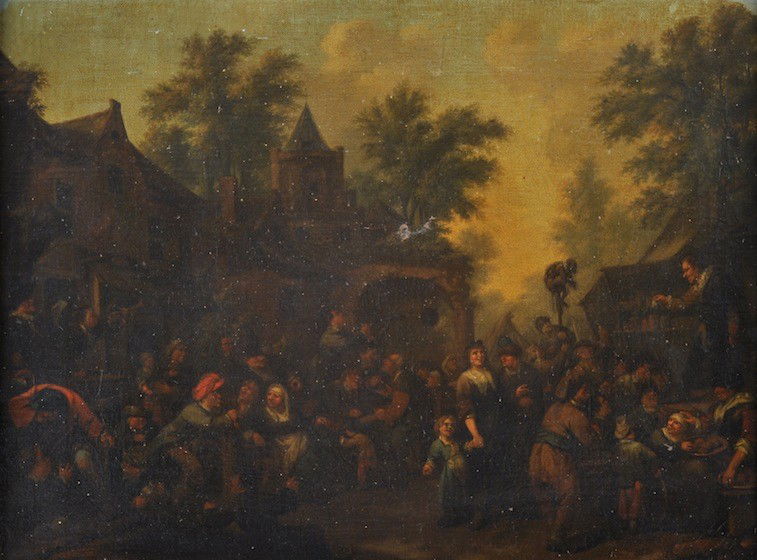 DUTCH SCHOOL (18th/19th Century) A PAINTING, "Outd: DUTCH SCHOOL (18th/19th Century) A PAINTING, "Outdoor Festival," oil on canvas. 19" x 25 1/4". Framed.