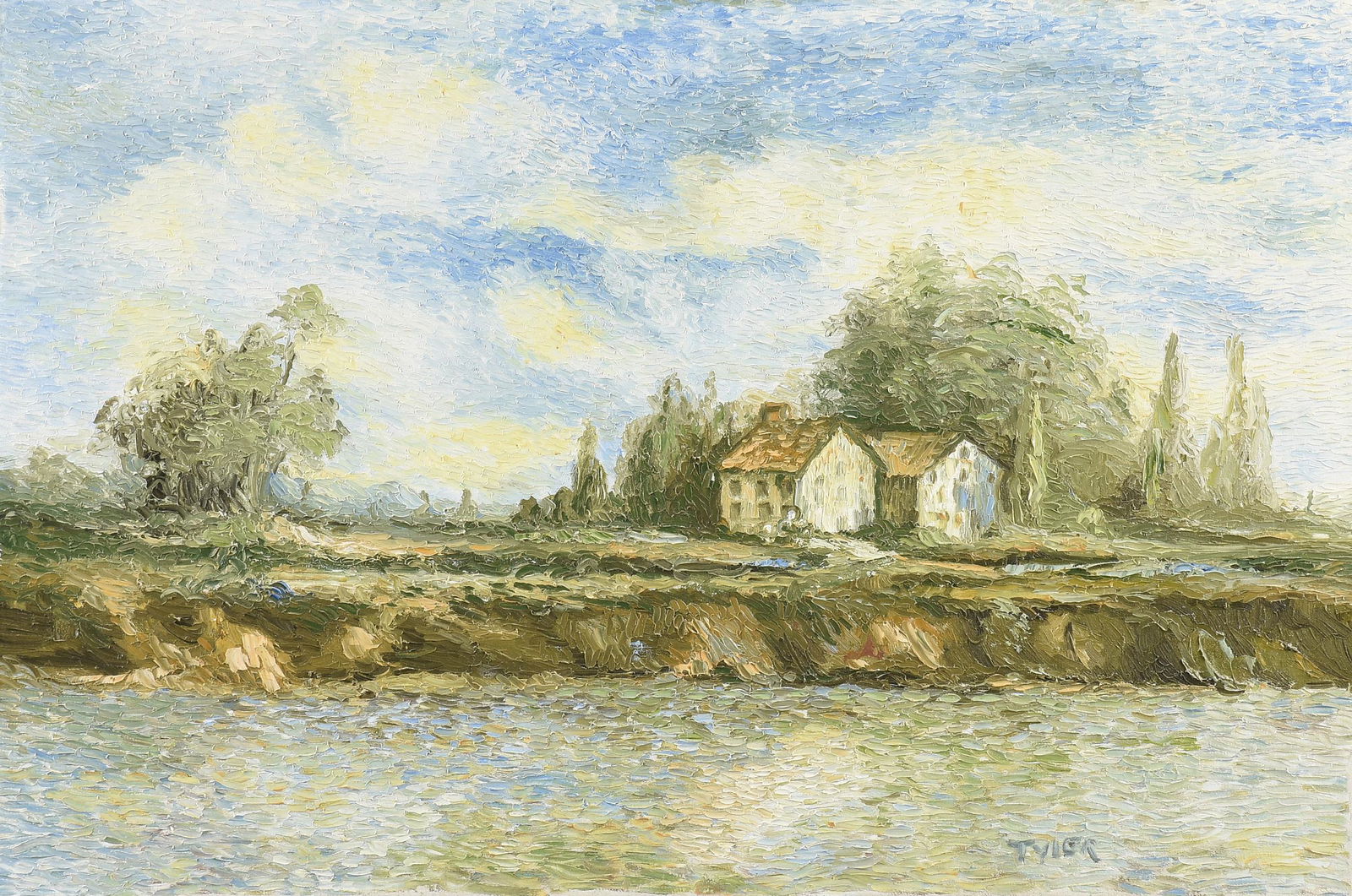 VALTON TYLER (American/Texas 1944-2017) A PAINTING, "Homage to Van Gogh," LATE 20TH CENTURY,: VALTON TYLER (American/Texas 1944-2017) A PAINTING, "Homage to Van Gogh," LATE 20TH CENTURY, oil on canvas, signed L/R, "Tyler;" 24'' x 36''. Note: Valton Tyler shared a birthday, March 30th, wi