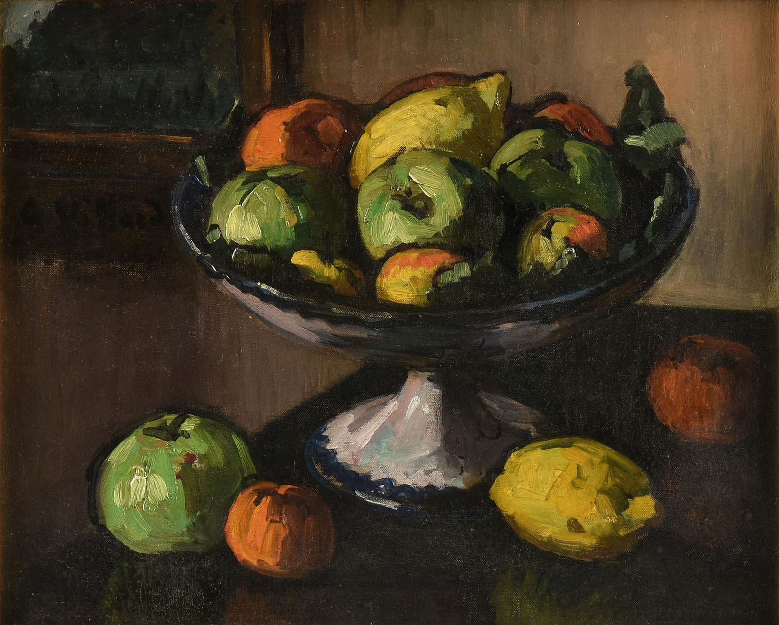 ANTOINE VILLARD (French 1867-1934) A PAINTING, "Lemons and Apples Still Life,": ANTOINE VILLARD (French 1867-1934) A PAINTING, "Lemons and Apples Still Life," oil on canvas, signed M/L, "A. Villard," verso original gallery labels; 13" x 16", framed 23" x 25 3/4". Provenance: Hote