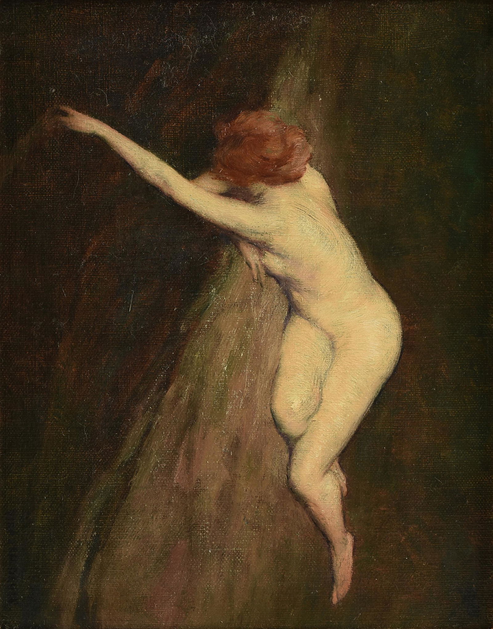 WARREN DAVIS (American 1865-1928) A PAINTING, "The Velvet Pool,": WARREN DAVIS (American 1865-1928) A PAINTING, "The Velvet Pool," oil on canvas, signed L/R, "Warren Davis," verso titled and signed in pencil and an old paper label; 7 1/2" x 9 1/2", framed 14" x 16 1