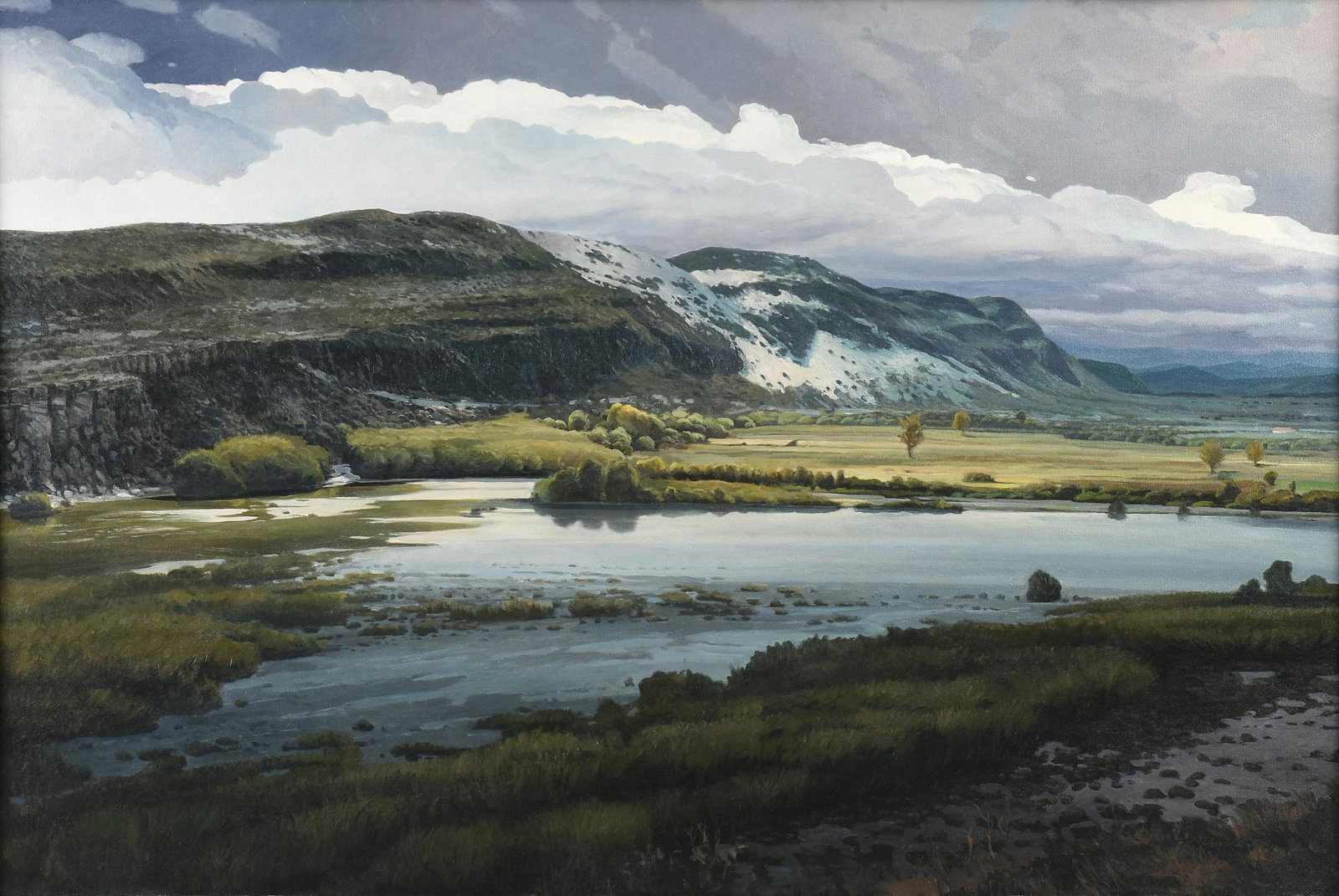 DAVID CATON (American/Texas b. 1955) A PAINTING, "Boquillas (Nature Trail)," 1994,: DAVID CATON (American/Texas b. 1955) A PAINTING, "Boquillas (Nature Trail)," 1994, oil on canvas, signed L/R, "David Caton," gallery label on the stretcher; 36'' x 54'', framed 37'' x 55''. Note: Cato