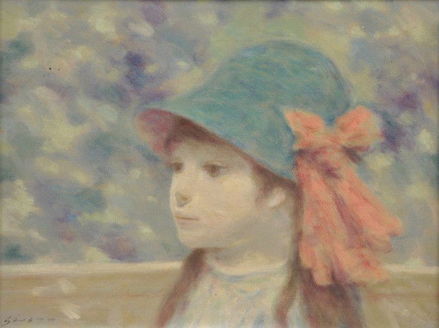 ANDRE GISSON (American 1921-2003) A PAINTING, "Gi: ANDRE GISSON (American 1921-2003) A PAINTING, "Girl with blue-green hat," oil on canvas, signed L/L. 9" x 12". Framed.