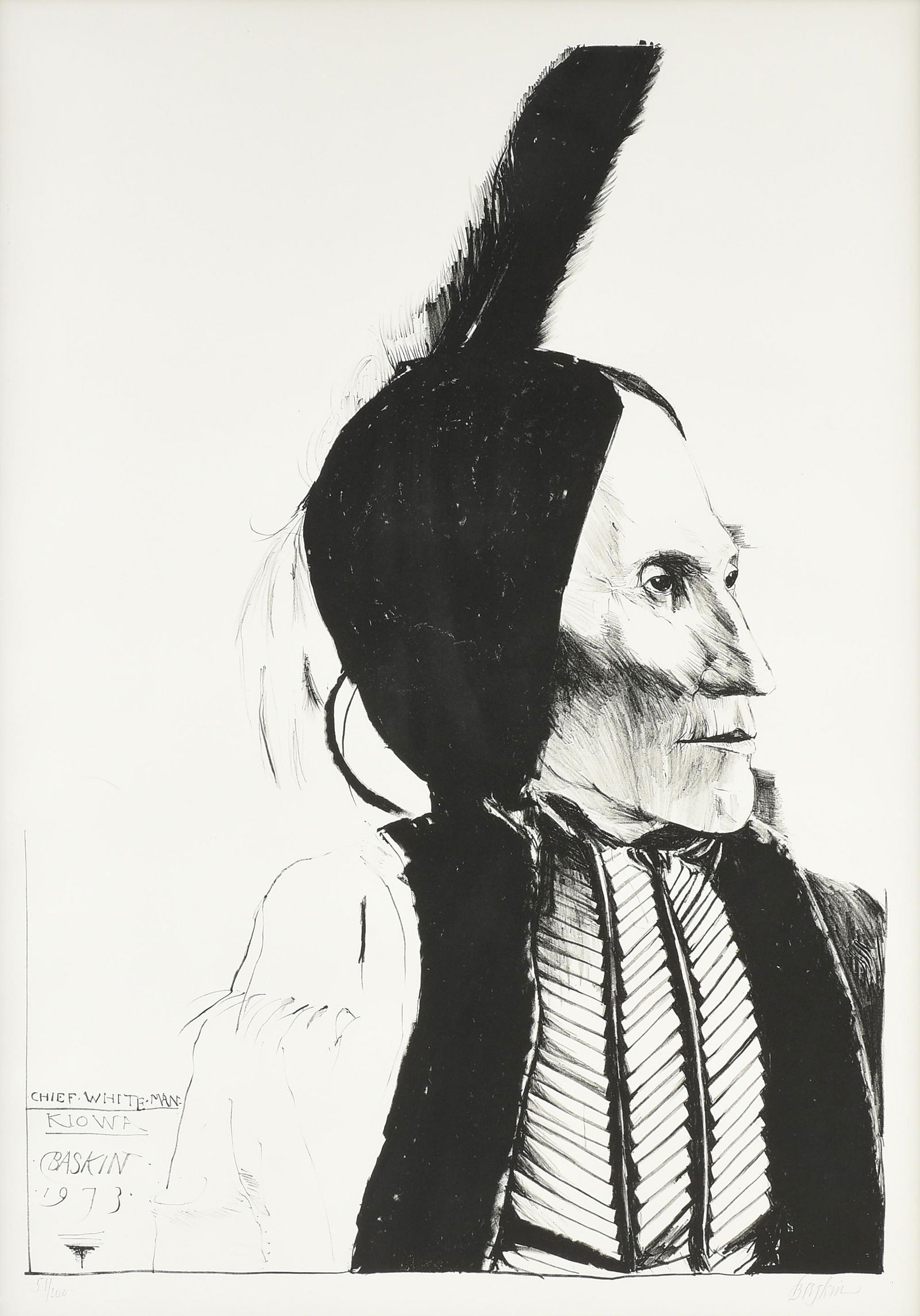 LEONARD BASKIN (American 1922-2000) A PRINT, "Chief White Man/Kiowa," 1974, (1 of 13)