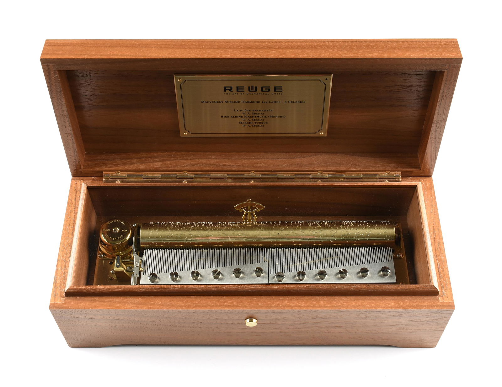 A REUGE WALNUT MUSIC BOX, "Mozart Melodies," SWISS, 21ST CENTURY, (1 of 7)