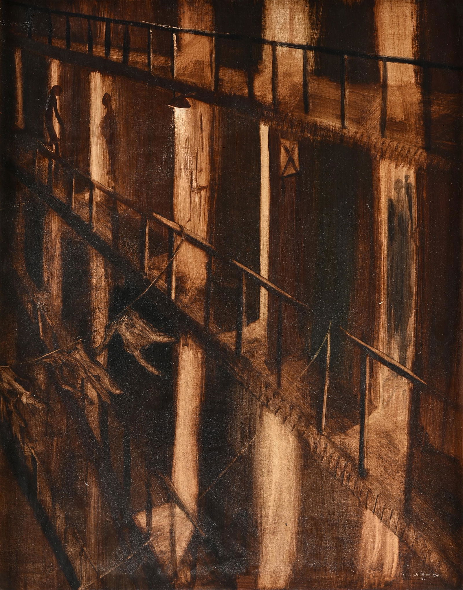 MARYSOLE WORNER BAZ (Mexican 1926-2014) A PAINTING, "Corredor De Pared - Mexico," PARIS, JANUARY 1,: MARYSOLE WORNER BAZ (Mexican 1926-2014) A PAINTING, "Corredor De Pared - Mexico," PARIS, JANUARY 1, 1958, oil on masonite, signed L/R, "Marysole Worner Baz 1158," reverse inscribed, with partial old p