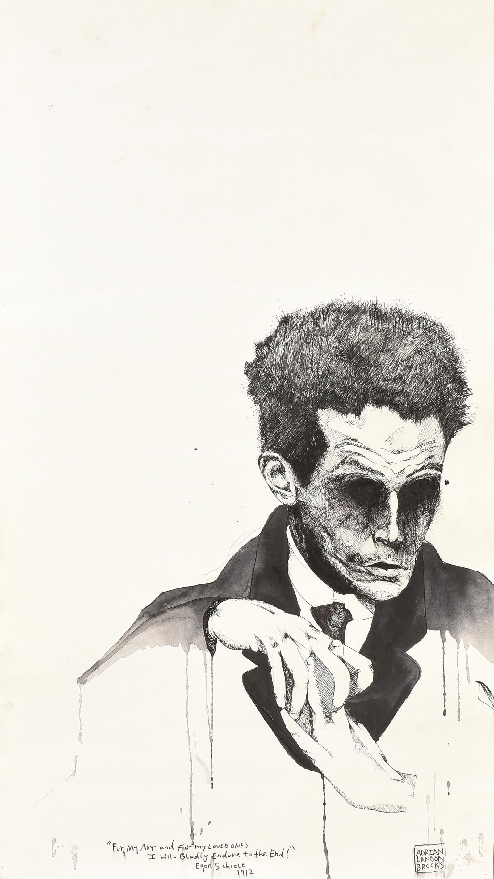 ADRIAN LANDON BROOKS (American/Texas b. 1983) A DRAWING, "Tribute to Egon Schiele," CIRCA 2010, (1 of 7)