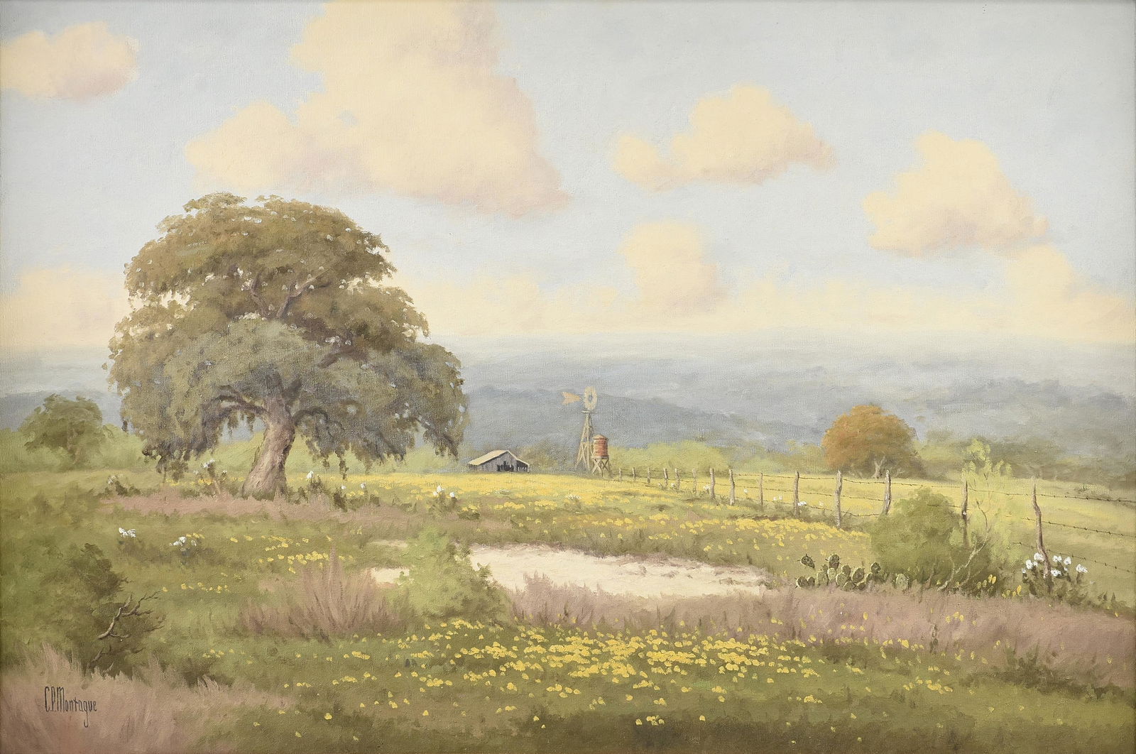 PAULINE "C.P. MONTAGUE" THWEATT (American/Texas 1927-2010) A PAINTING, "Barn and Water Tower in (1 of 13)