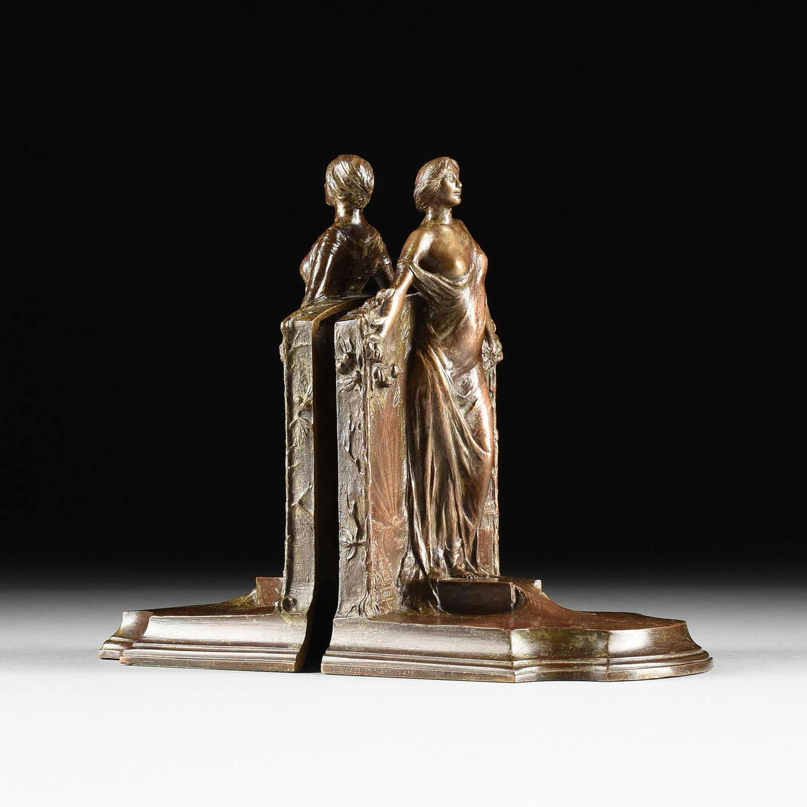 RUDOLPH SCHWARZ (American 1866–1912) A PAIR OF BOOKENDS, "New York and California," CIRCA (1 of 12)