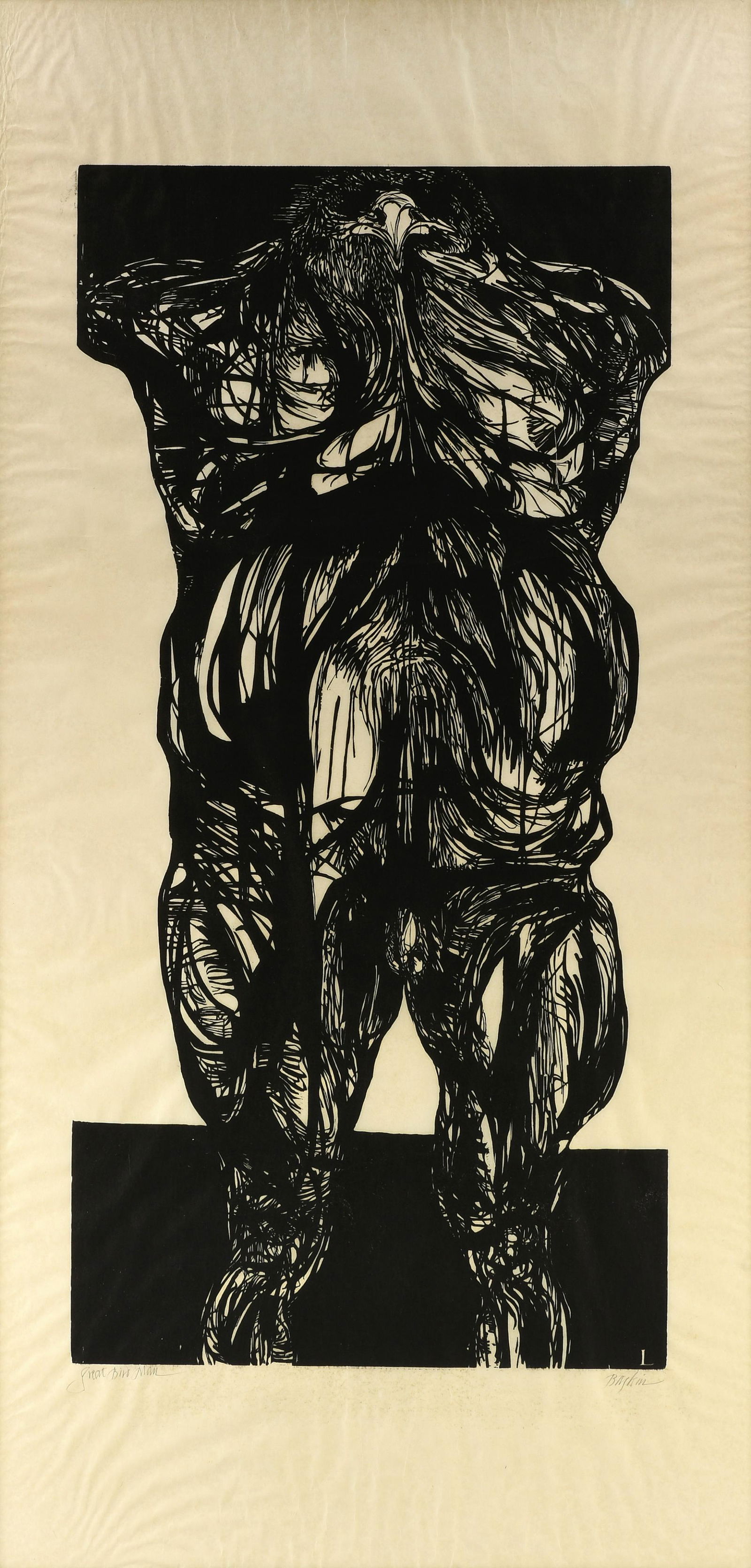 LEONARD BASKIN (American 1922-2000) A PRINT, "The Great Bird Man," CIRCA 1963, (1 of 14)