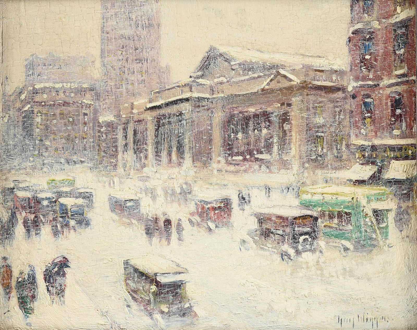 GUY CARLETON WIGGINS (American 1883-1962) A PAINTING, "Fifth Avenue at 42nd Street," EARLY 20TH (1 of 9)