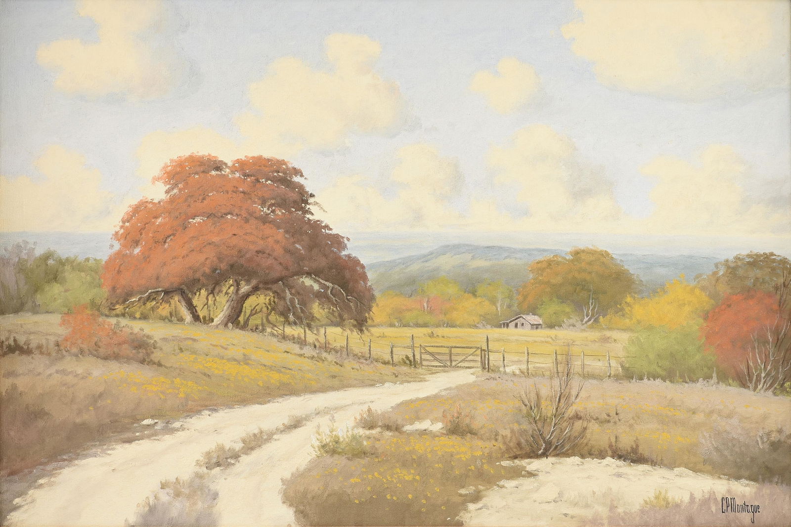 PAULINE "C.P. MONTAGUE" THWEATT (American/Texas 1927-2010) A PAINTING, "Autumn Landscape," (1 of 13)