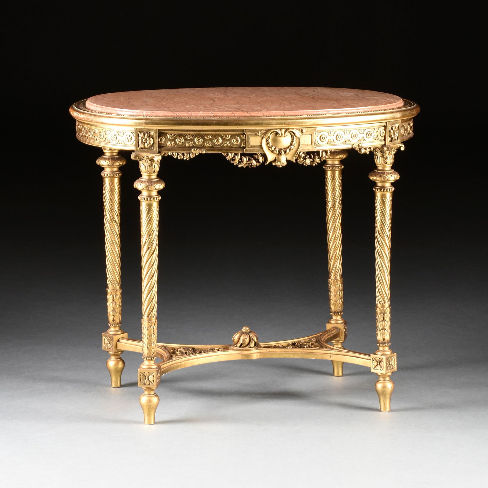 A LOUIS XVI REVIVAL MARBLE TOPPED GILTWOOD CENTER TABLE, PROBABLY FRENCH, LATE 19TH CENTURY, (1 of 9)