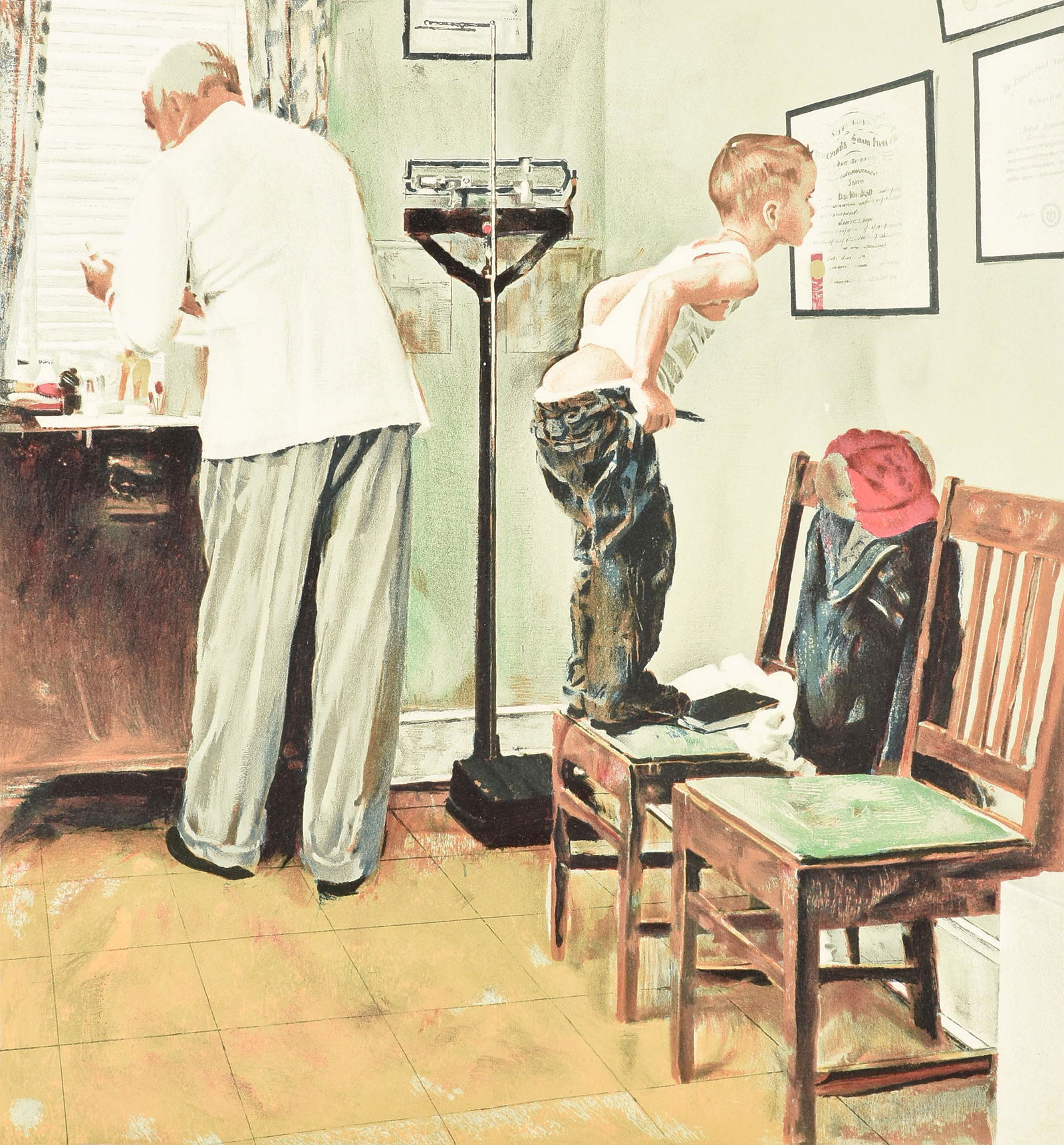 NORMAN ROCKWELL (American 1894-1978) A SATURDAY EVENING POST COVER PRINT, SIGNED, "Before the Shot," (1 of 9)
