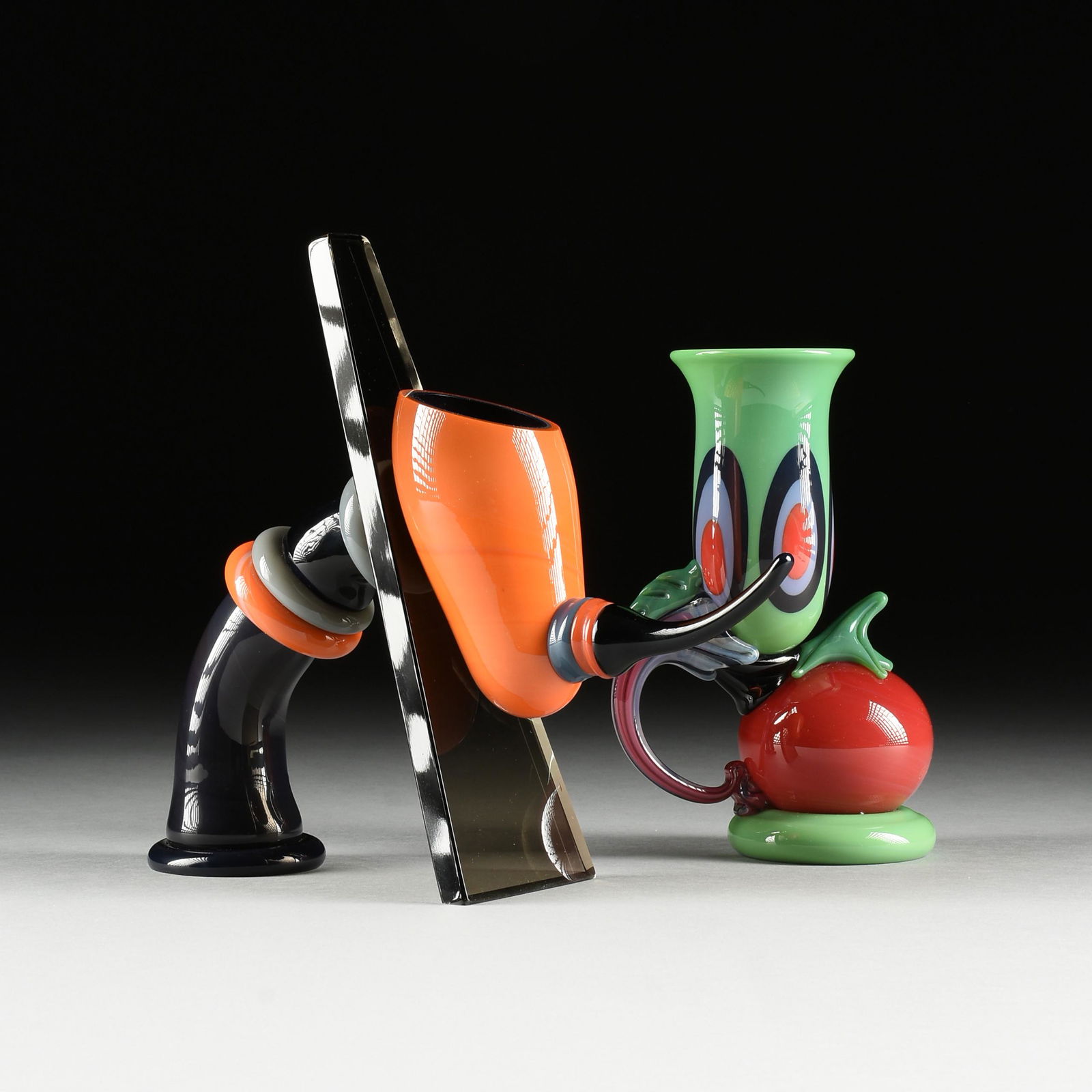 ROBERT LEVIN (American b. 1948) TWO ART GLASS VASES, "Untitled," 1981-1982, (1 of 13)