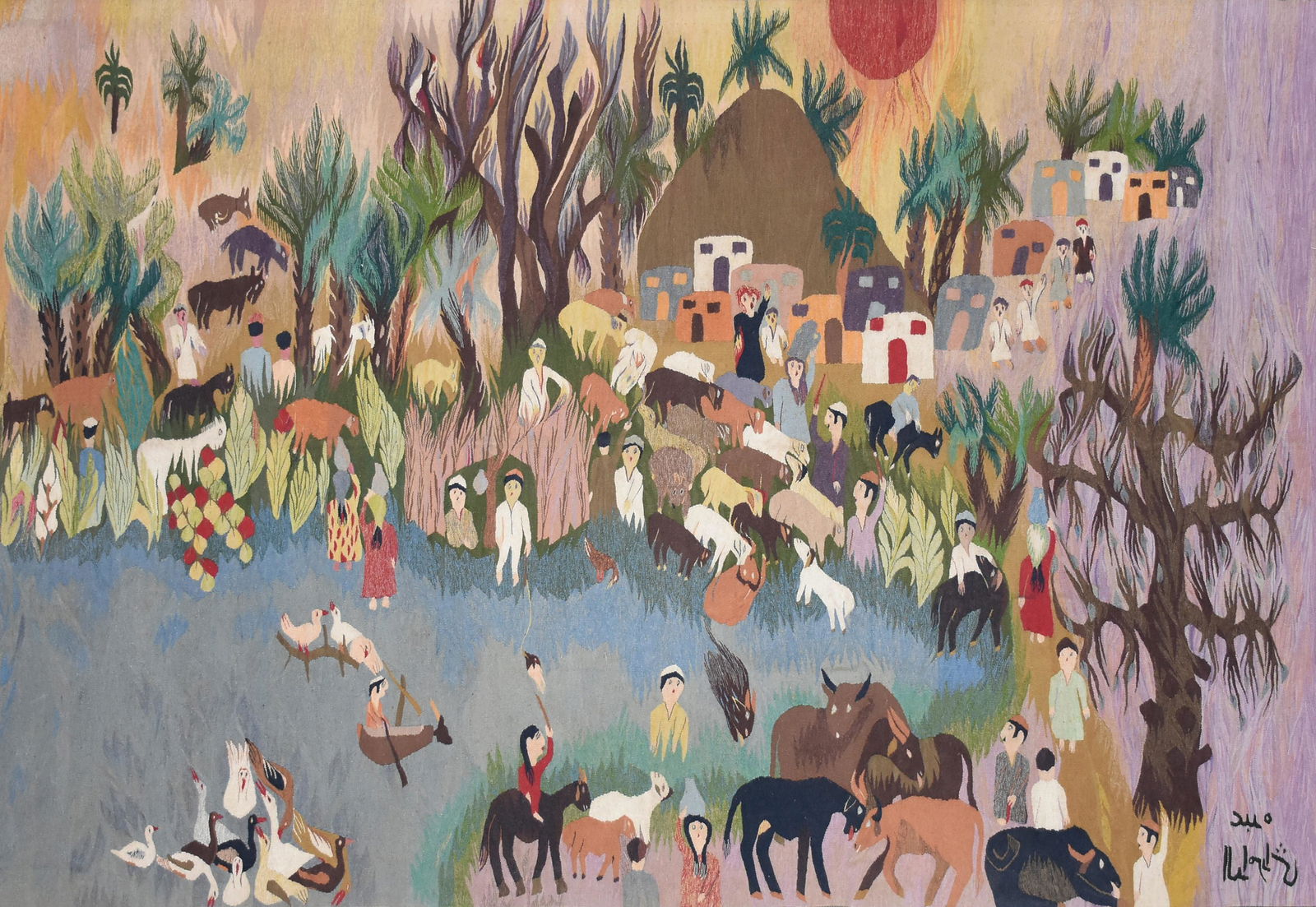 studio of RAMSES WISSA WASSEF (Egyptian 1911-1974) A CONTEMPORARY TAPESTRY TEXTILE, "Town with (1 of 15)