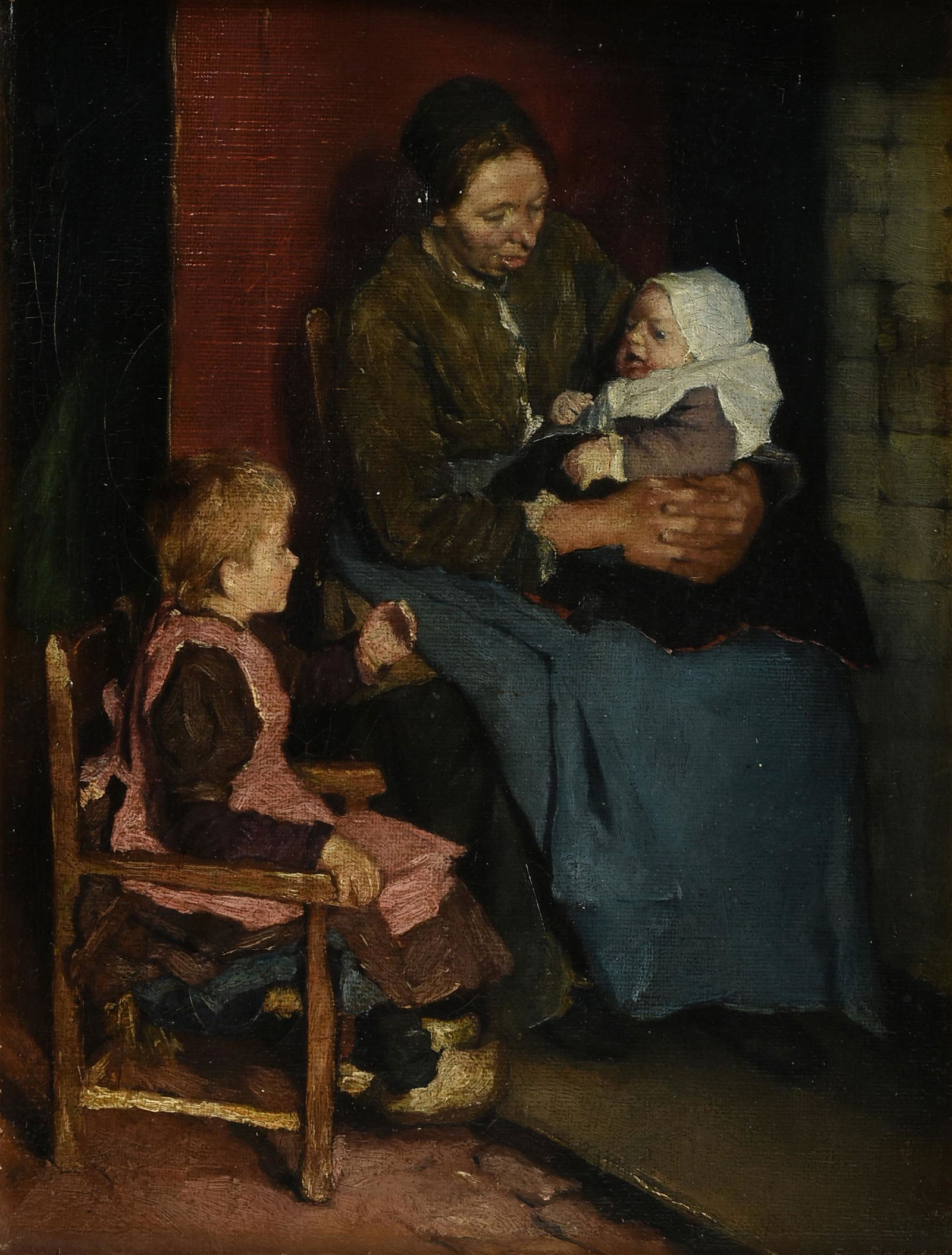 EMANUEL SAMSON VAN BEEVER (Dutch 1876-1912) A PAINTING, "Mother with Infant and Child," LAREN (1 of 9)
