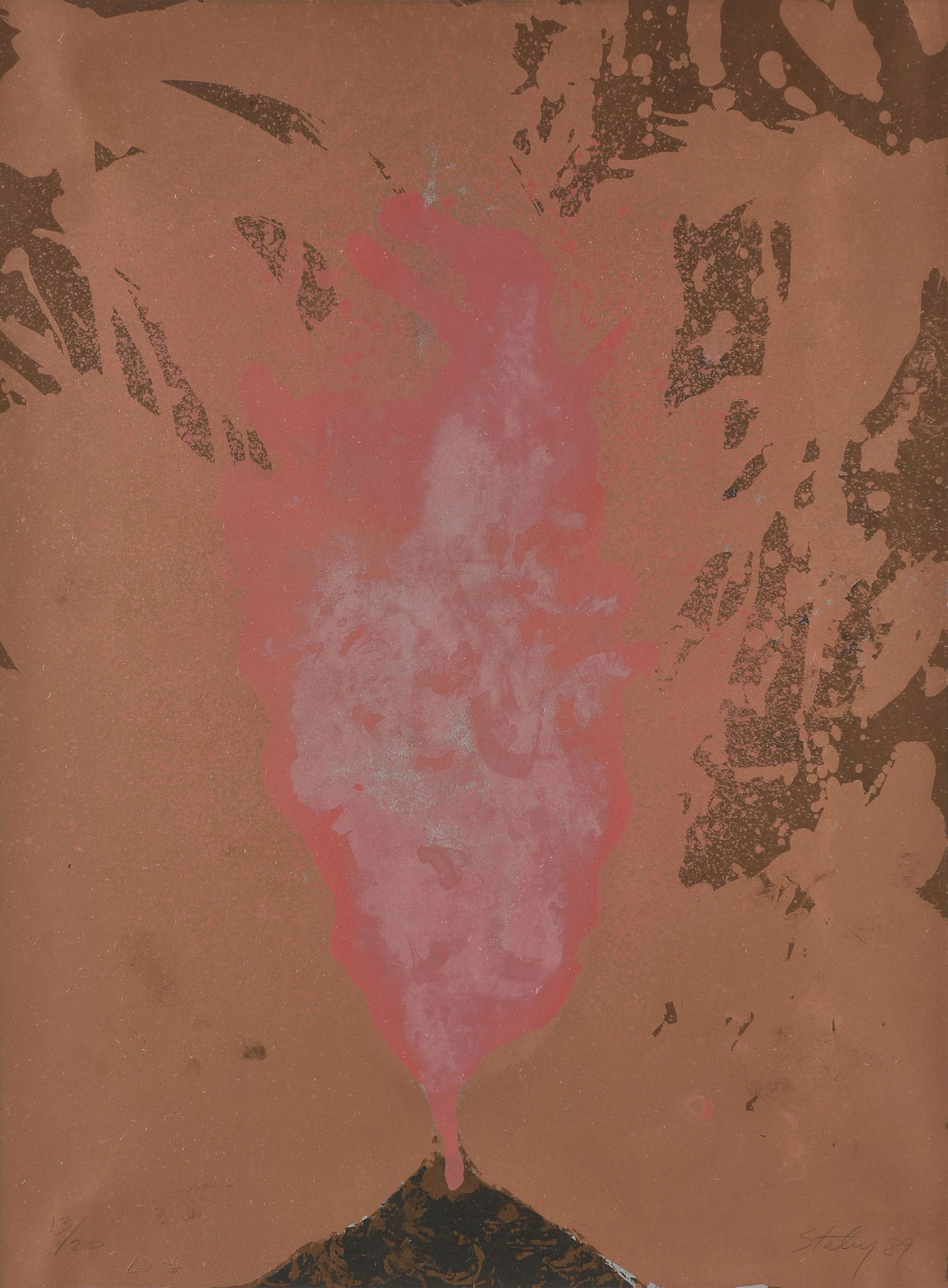 EARL STALEY (American/Texas b. 1938) A PRINT, "Volcano," SIGNED, 1989,: EARL STALEY (American/Texas b. 1938) A PRINT, "Volcano," SIGNED, 1989, lithograph on paper, signed and dated in pencil L/R, "Staley 89," and numbered L/L, 13/20; 30" x 22 1/4", framed 41 1/2" x 32 3/4