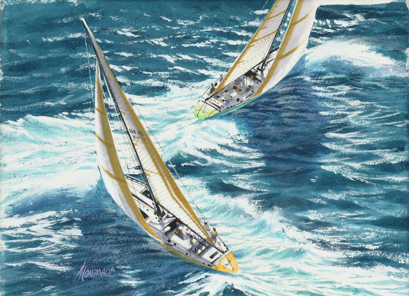 MARK MONTAGUE (American/Texas 20th Century) A PAINTING, "Two Boats Racing," (1 of 8)