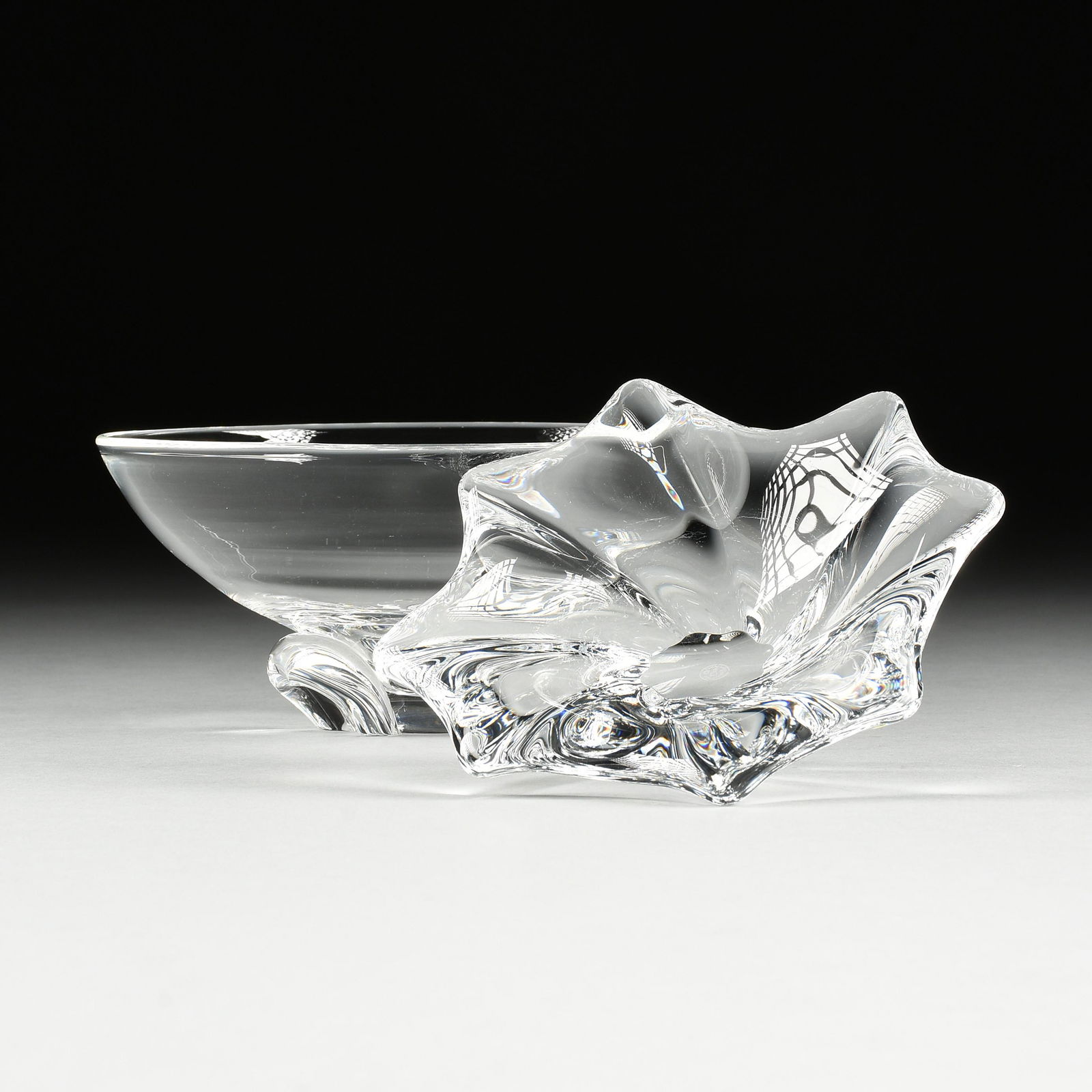 TWO BACCARAT AND STEUBEN CRYSTAL BOWLS, FRENCH AND AMERICAN, MODERN, (1 of 6)