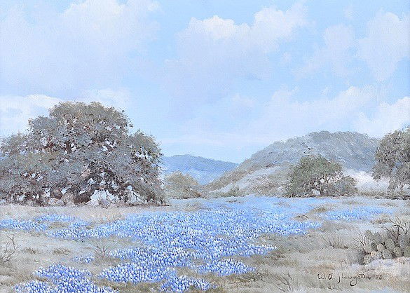 WILLIAM A. SLAUGHTER (American 1923-2003) A PAINTIN: WILLIAM A. SLAUGHTER (American 1923-2003) A PAINTING, "Texas Landscape with Bluebonnets II," oil on canvas, signed and dated [19]73 L/R. 18" x 24". Framed.