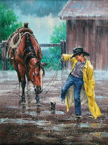 JACK SORENSON (American/Texas b. 1955) A PAINTING,: JACK SORENSON (American/Texas b. 1955) A PAINTING, "Loose Boots," oil on canvas, signed L/L. 24" x 18". Framed.