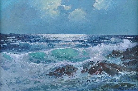 ALEXANDER DZIGURSKI (American 1911-1995) A PAINTIN: ALEXANDER DZIGURSKI (American 1911-1995) A PAINTING, "Seascape," oil on canvas, signed L/R. 24" x 36". Framed.