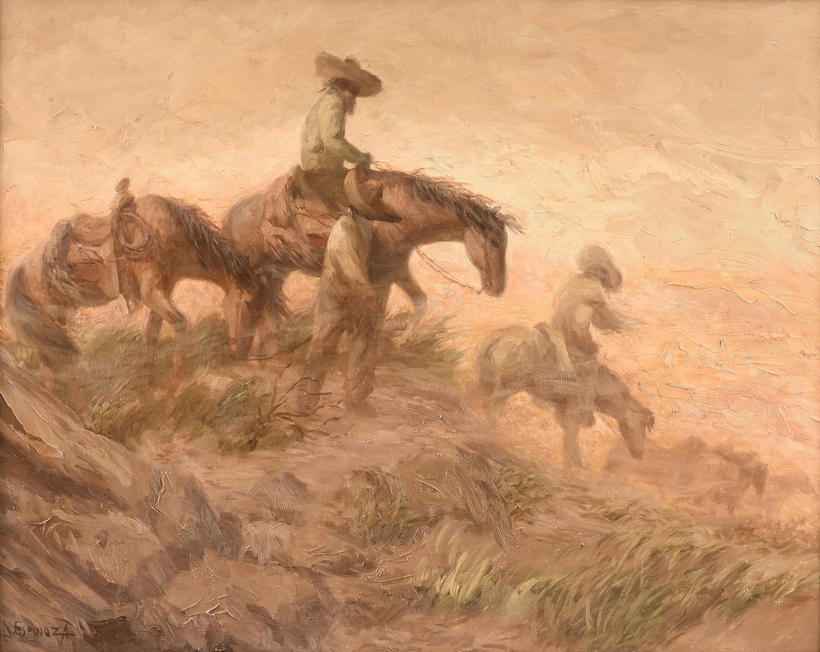NOEL ESPINOZA (Mexican 1931-2014) A PAINTING, "Sandstorm," 20TH CENTURY, (1 of 14)