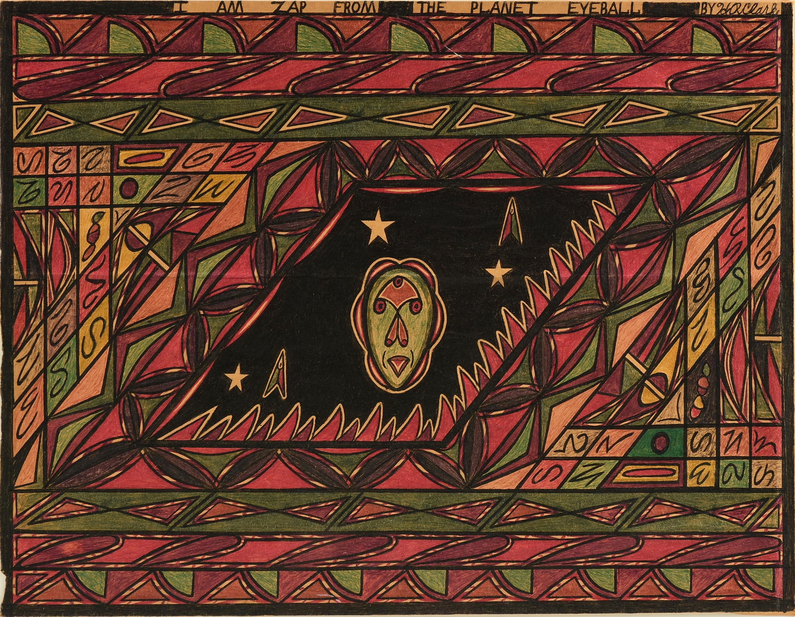 HENRY RAY CLARK (American/Texas 1936-2006) A DRAWING, "I am Zap from the Planet Eyeball," 20TH CENTU (1 of 11)
