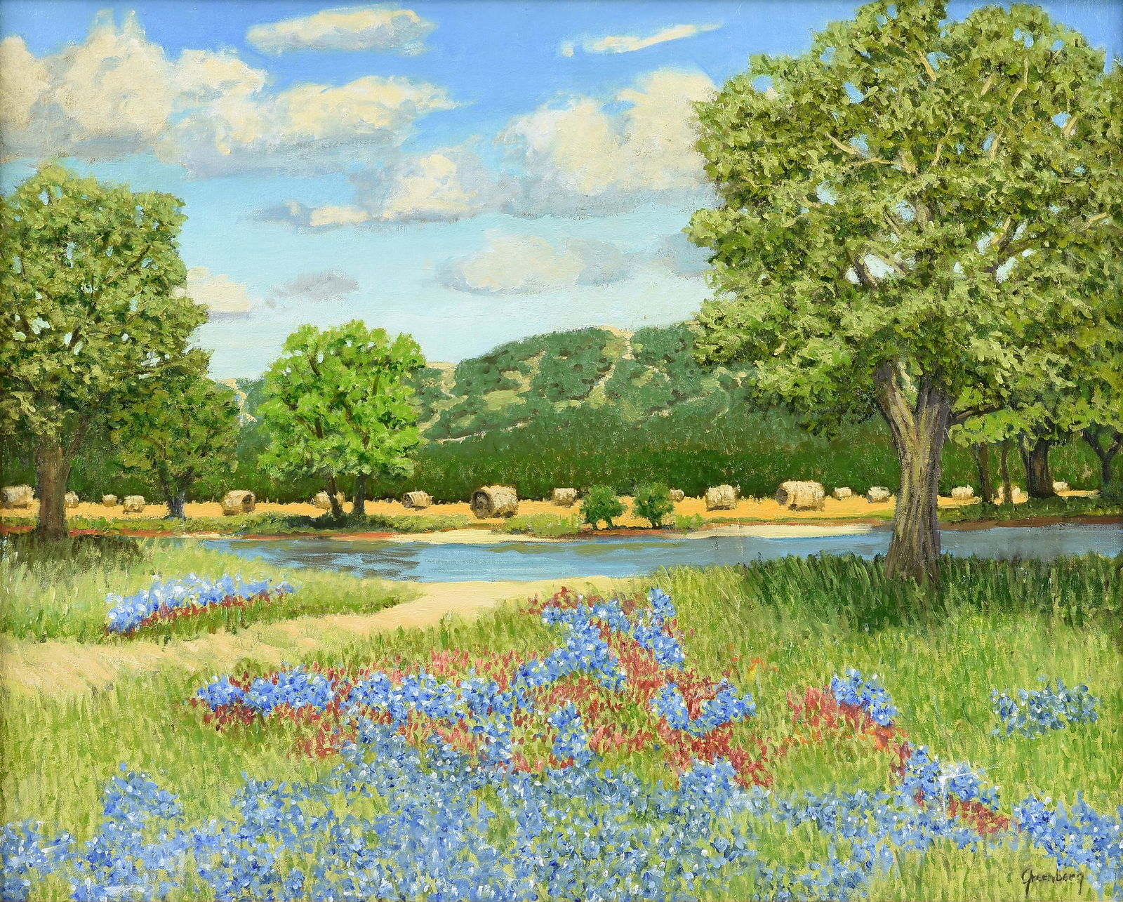 JERRY GREENBERG (American/Texas b. 1946) A PAINTING, "Bluebonnet Landscape," 21ST CENTURY, (1 of 13)