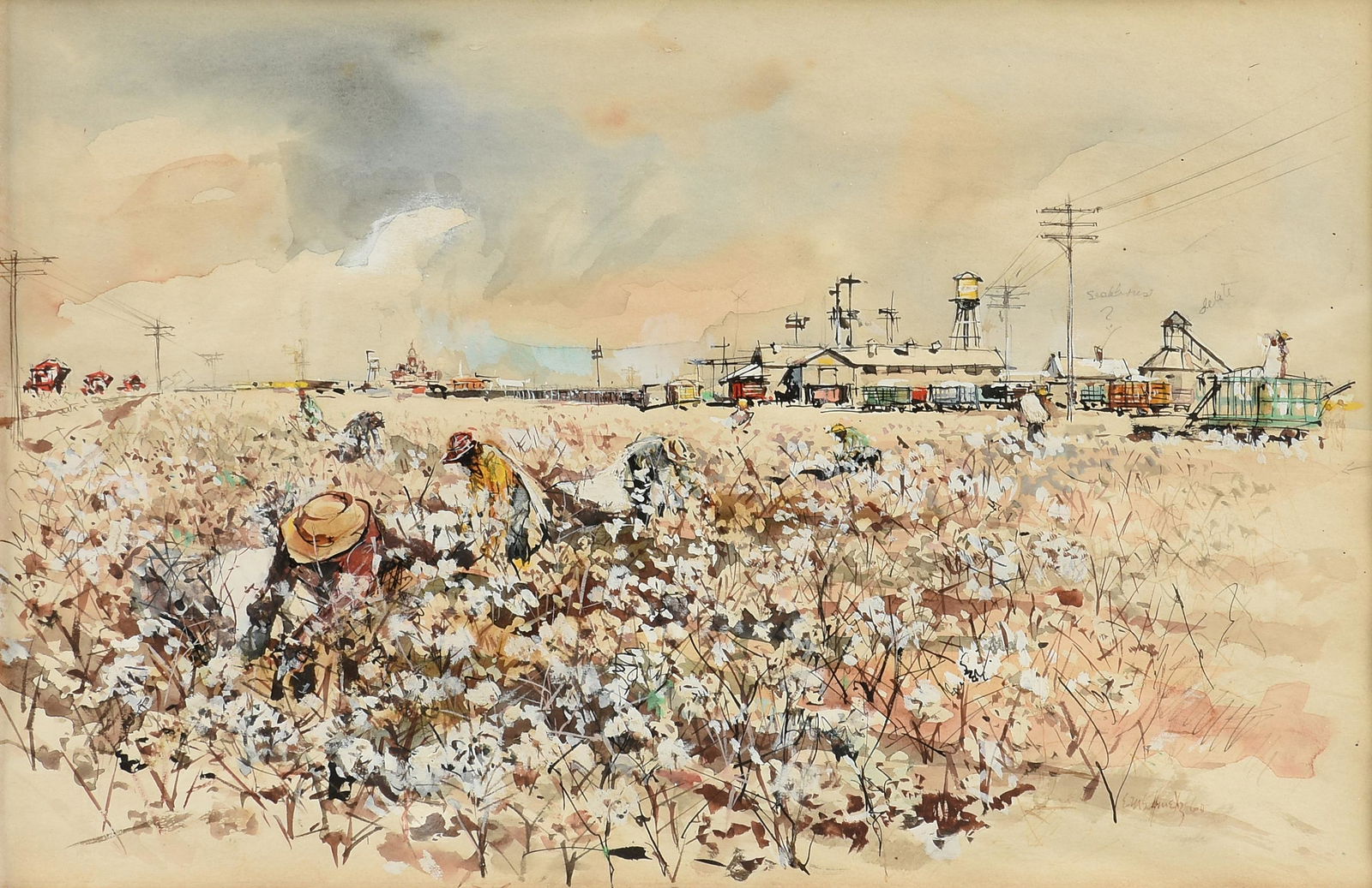 EDWARD MUEGGE "BUCK" SCHIWETZ (American/Texas 1898-1984) A PAINTING, "Cotton Fields," 1960, (1 of 12)