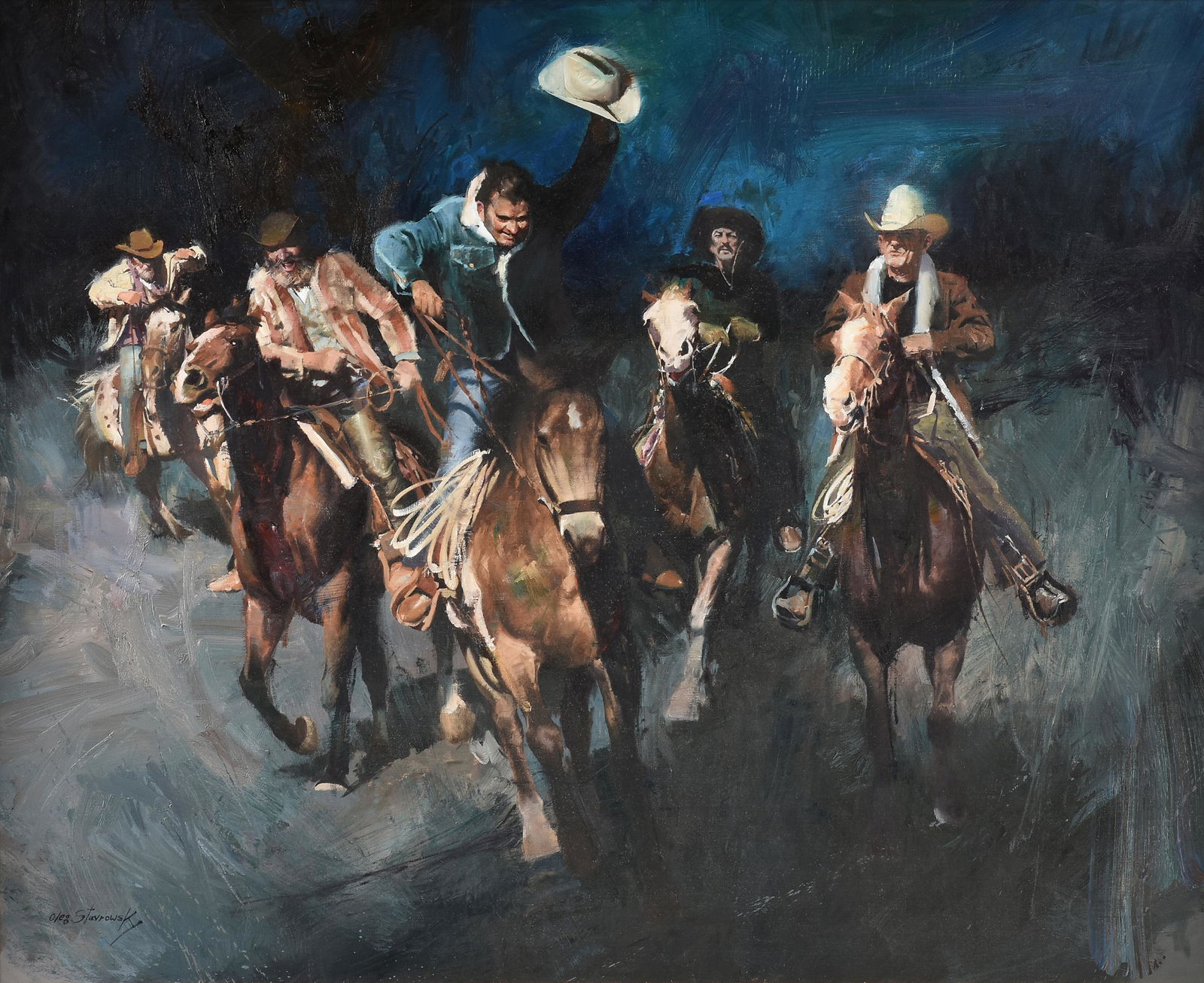 OLEG STAVROWSKY (American 1927-2020) A PAINTING, "The Hardbodies," 20TH CENTURY, (1 of 17)