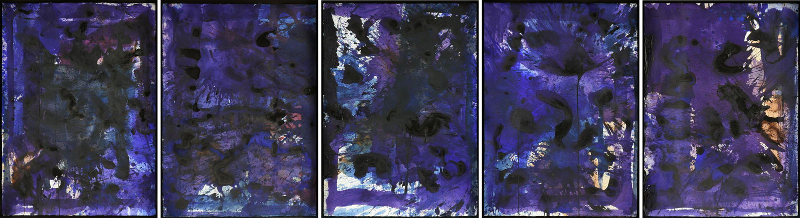 MICHAEL TRACY (American/Texas b. 1943) FIVE PAINTINGS, "Black Swan for Nassim Nicholas Taleb," 2016,: MICHAEL TRACY (American/Texas b. 1943) FIVE PAINTINGS, "Black Swan for Nassim Nicholas Taleb," 2016, oil and watercolor on paper; each 41" x 29 1/2", framed 43 3/4" x 32". Provenance: Estate of France