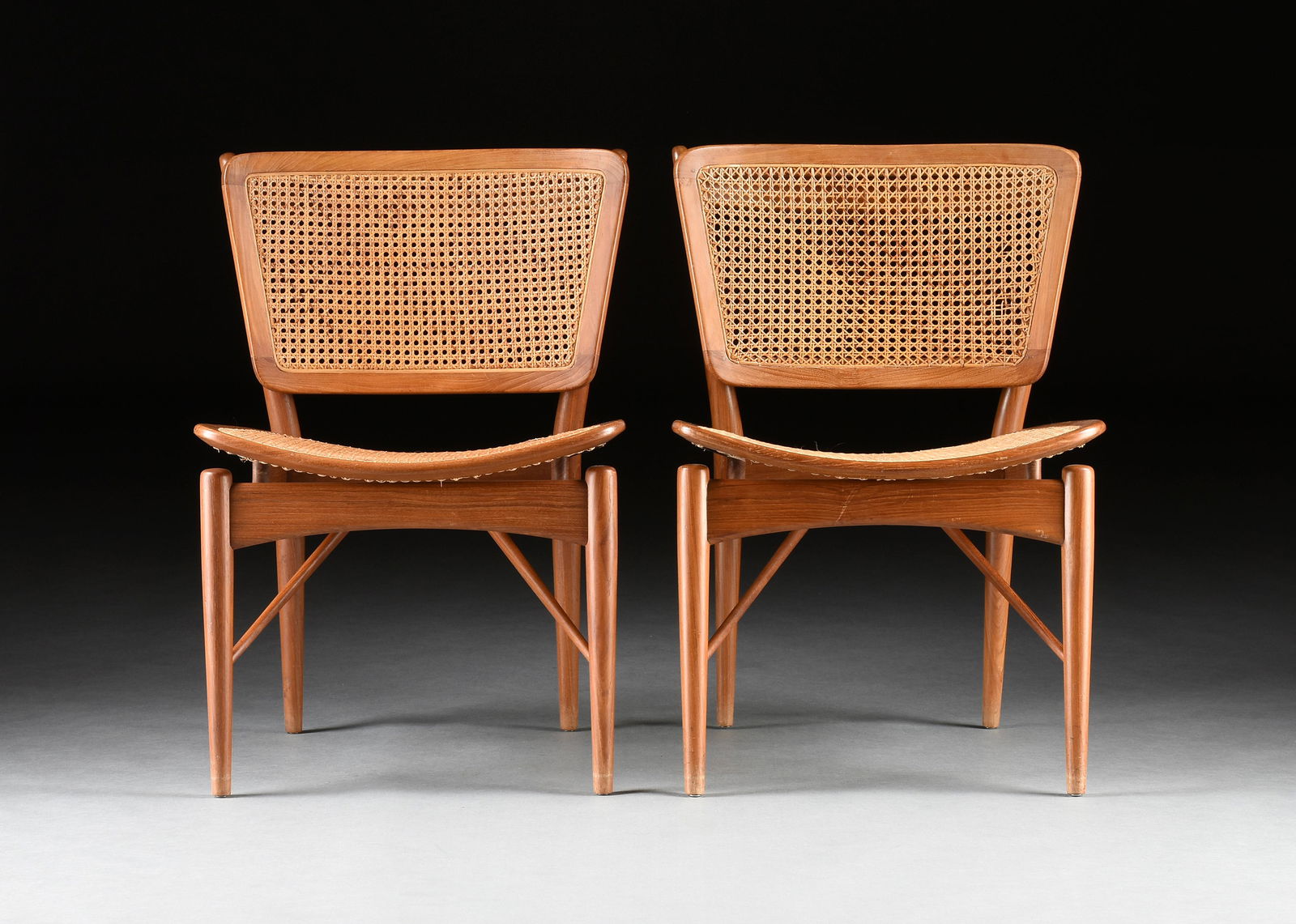 SIX DANISH MODERN TEAK AND CANE DINING CHAIRS, FINN JUHL DESIGNS FOR BAKER FURNITURE, 1960s, (1 of 9)