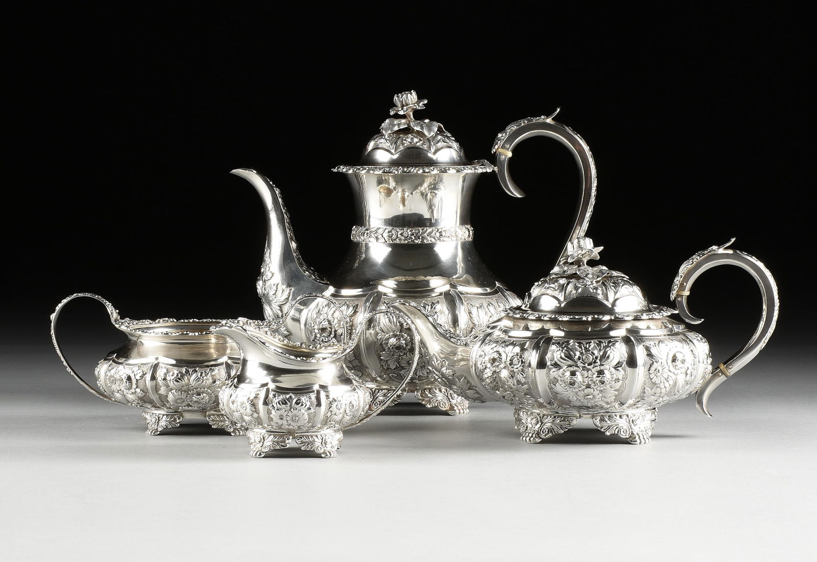 A FOUR PIECE VICTORIAN STERLING SILVER TEA/COFFEE SET, BY HENRY WIGFULL, HALLMARKED, SHEFFIELD, 1856 (1 of 18)