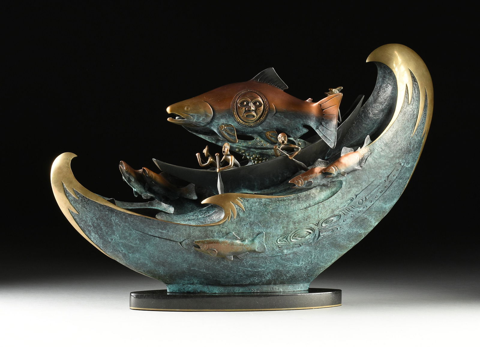 JACQUES AND MARY REGAT (American 20th/21st Century) A SCULPTURE, "Run of the Salmon People," 1997, (1 of 15)