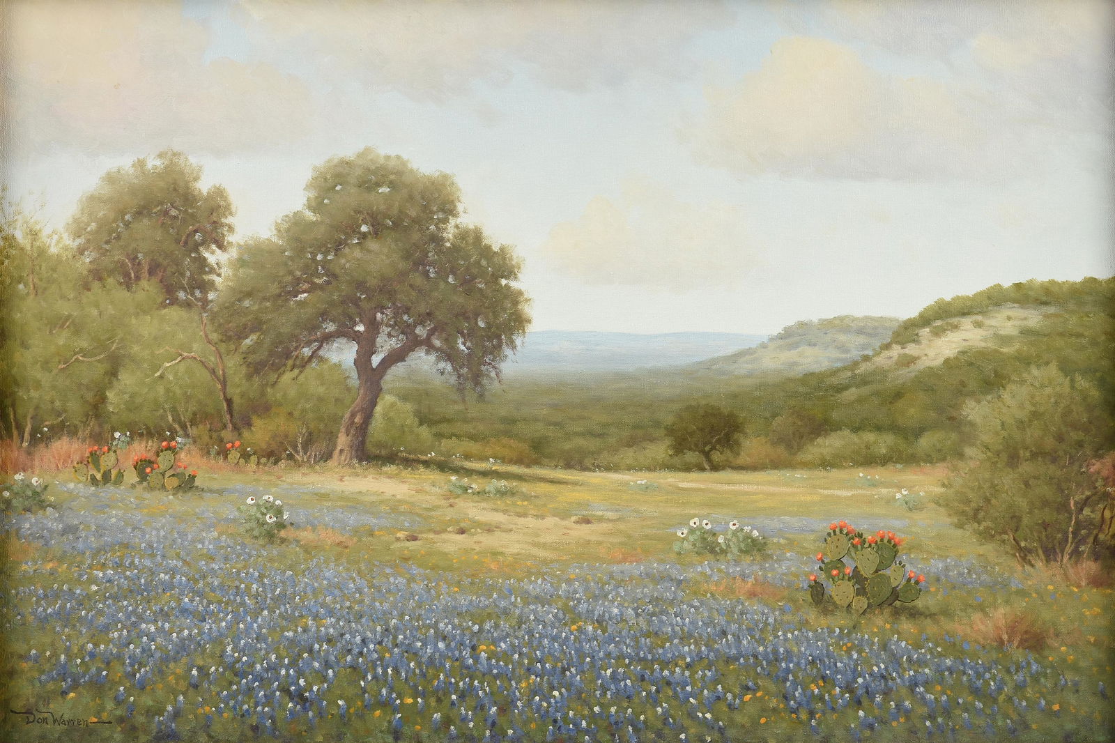 DON WARREN (American/Texas 1935-2006) A PAINTING, "Hill Country Landscape with Bluebonnets," 20TH CE (1 of 13)