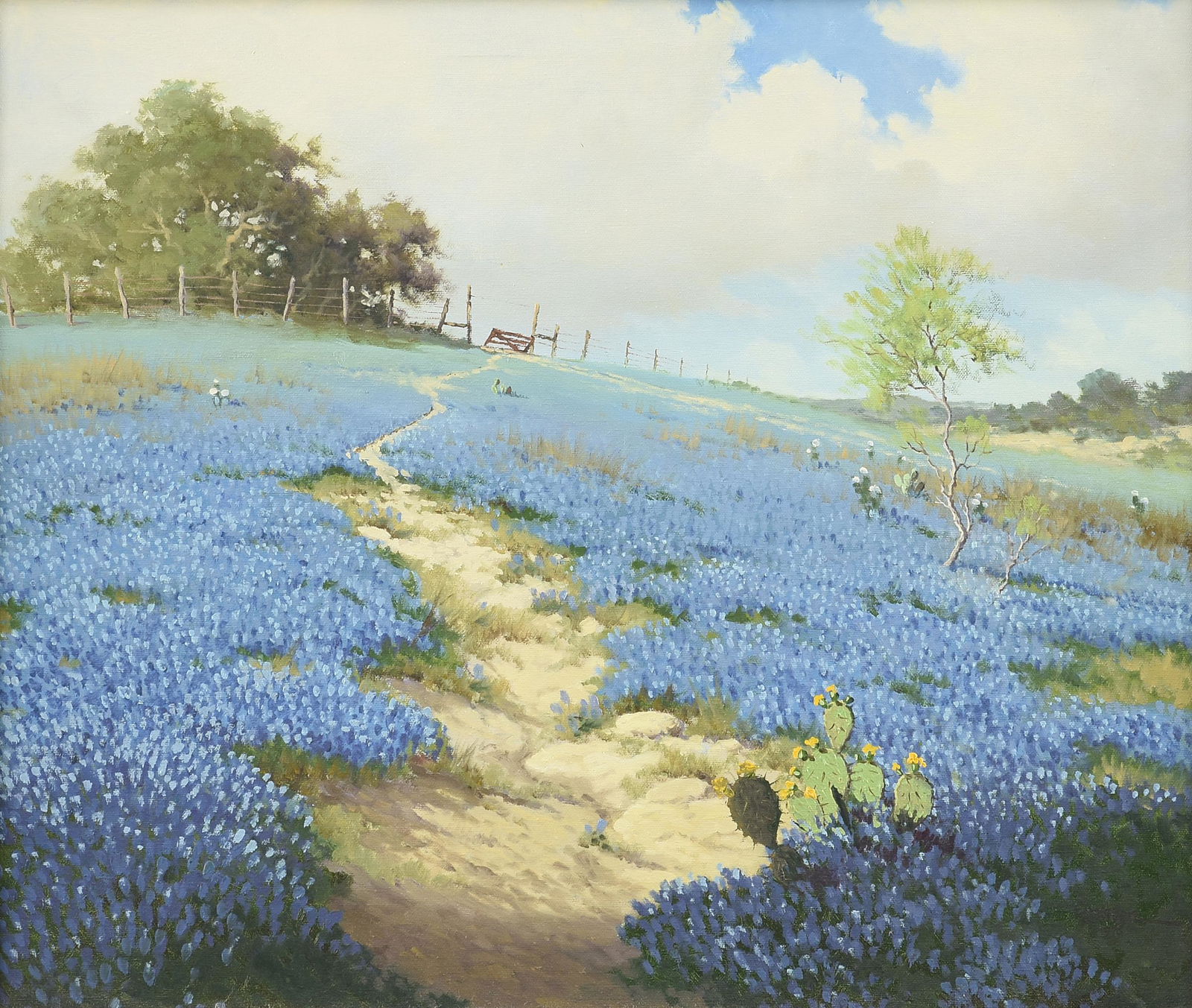 JERRY RUTHVEN (American/Texas b. 1947) A PAINTING, "Bluebonnets and Cactus in Bloom," 1976, (1 of 12)