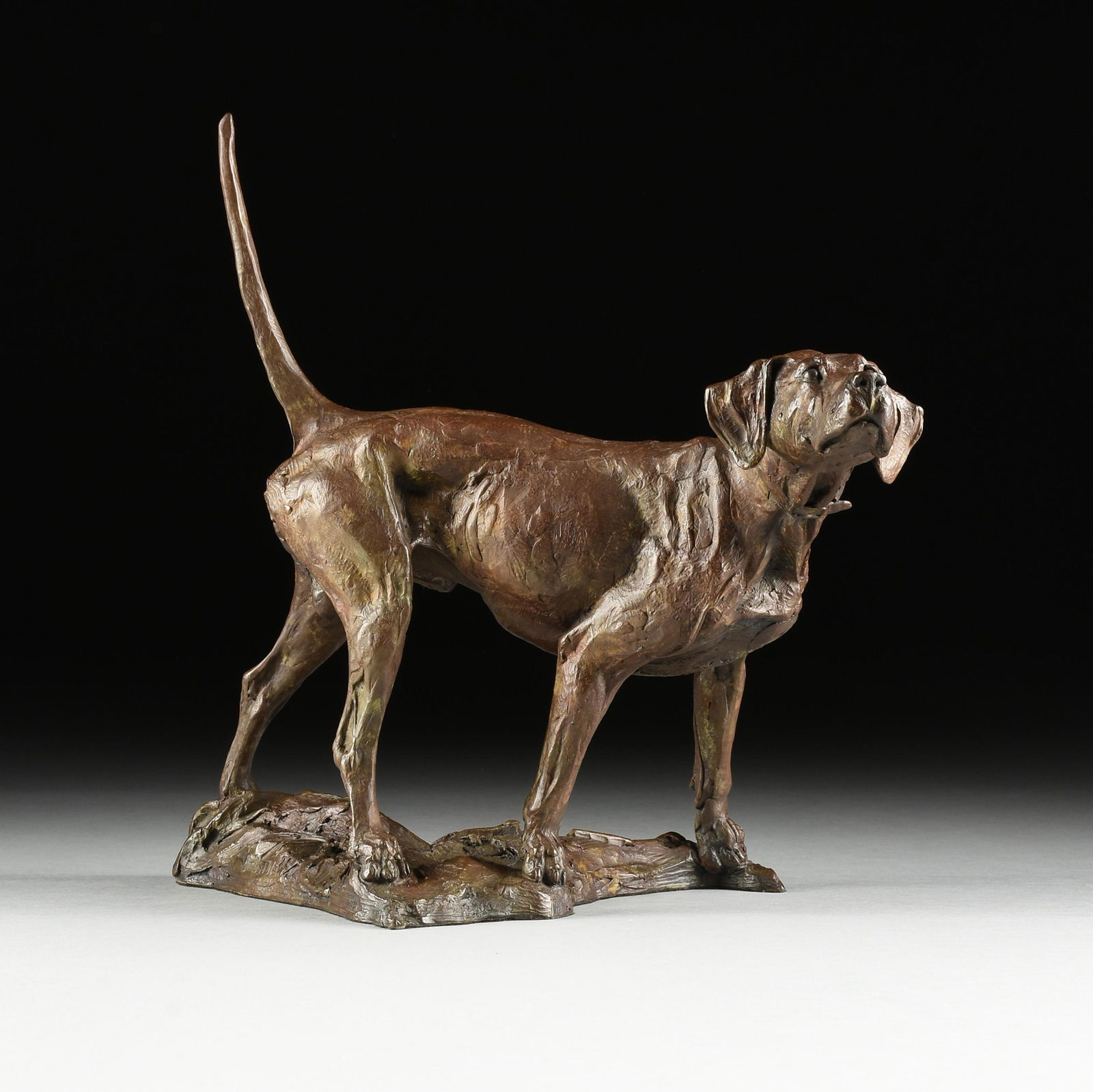 WALTER MATIA (American b. 1953) A BRONZE SCULPTURE, "Hunting Dog," (1 of 9)