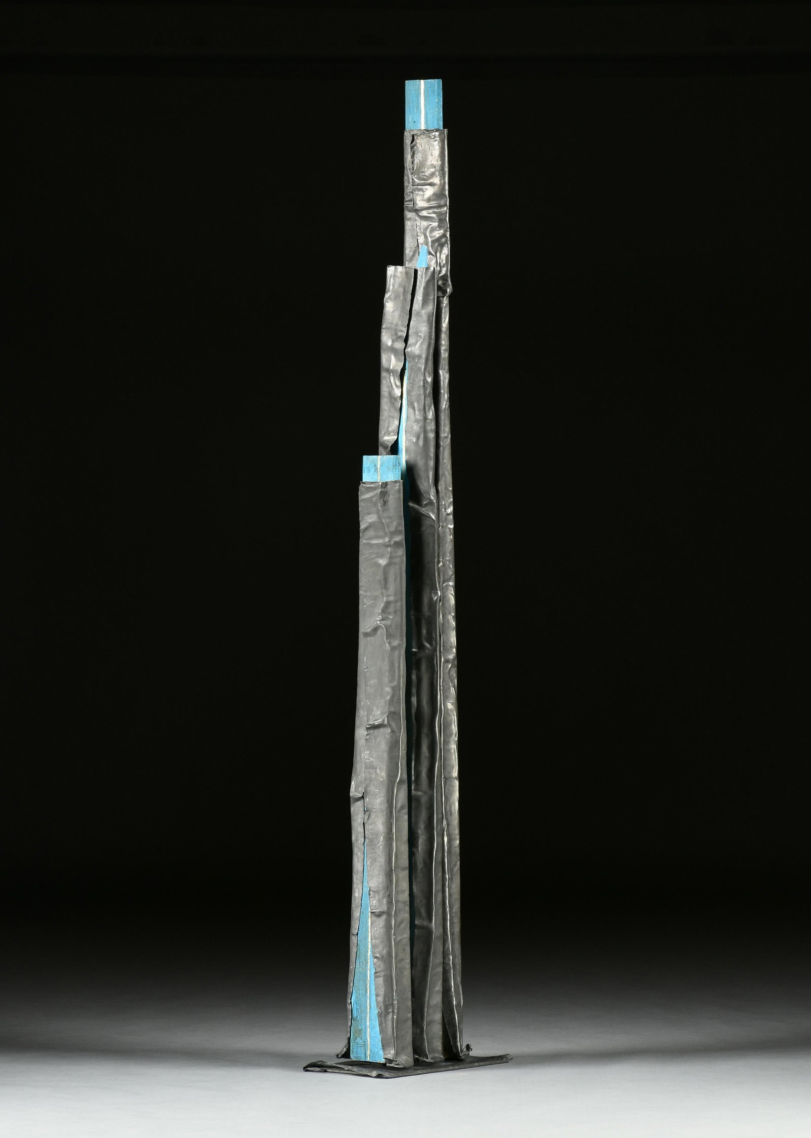 ARDEN SCOTT (American b. 1938) A SCULPTURE, "Broadway Blue," CIRCA 1983,: ARDEN SCOTT (American b. 1938) A SCULPTURE, "Broadway Blue," CIRCA 1983, mixed media with wood, paint, and lead. Height: 90" Width: 10" Depth: 17 1/2" Provenance: Estate of Frances ?Sissy? Farenthold,