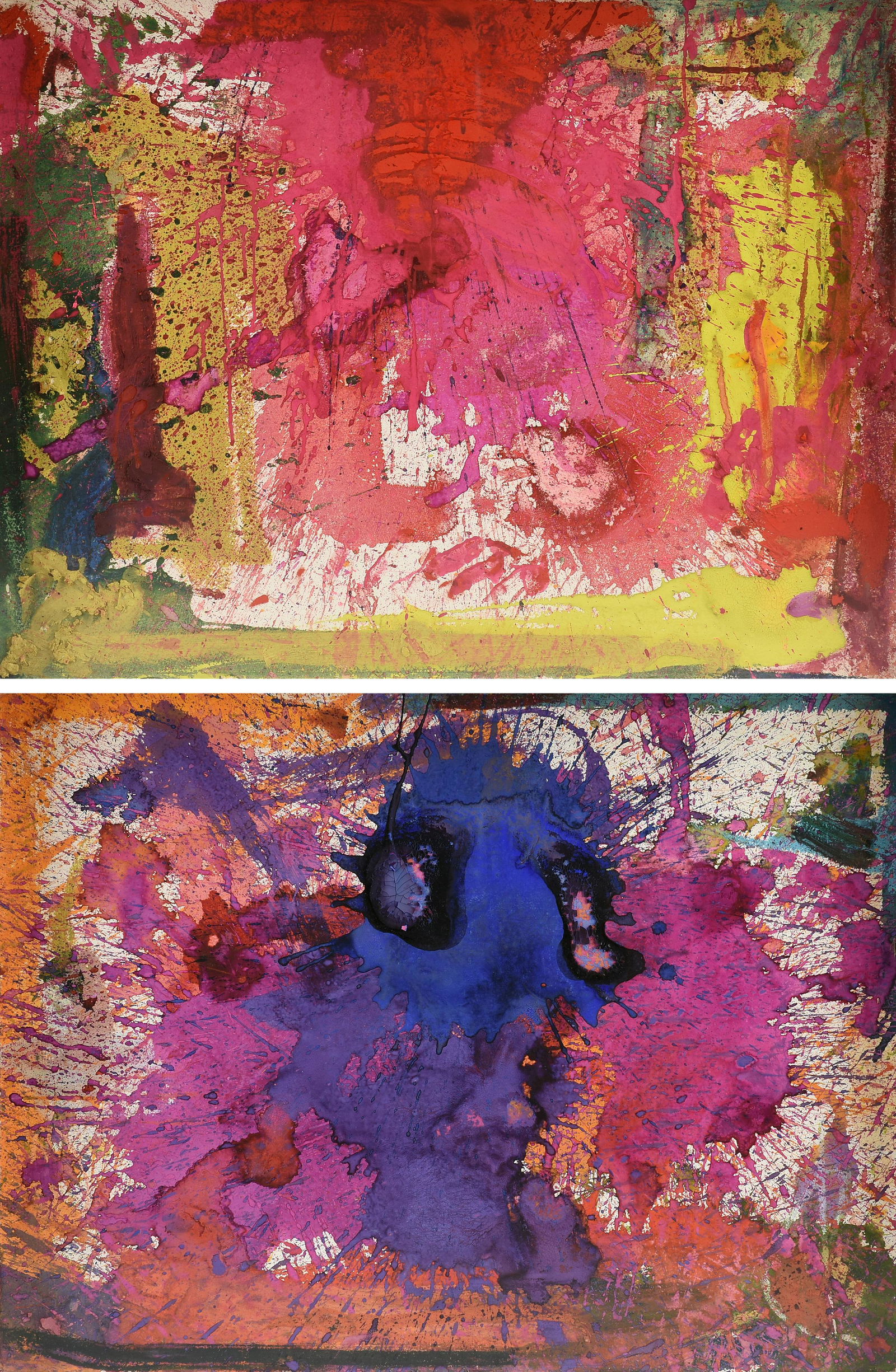 MICHAEL TRACY (American/Texas b. 1943) A PAIR OF PAINTINGS, "In the Garden of the Hummingbirds, Nos.: MICHAEL TRACY (American/Texas b. 1943) A PAIR OF PAINTINGS, "In the Garden of the Hummingbirds, Nos. XVII and XIX," 1992, watercolor, gouache, and oil stick on paper, sold with original signed artist'